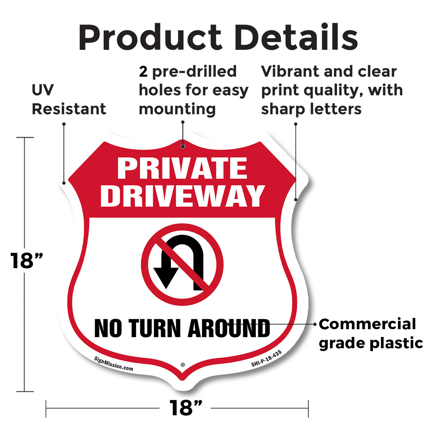 Private Driveway Shield Sign No Turn Around Shield Shaped Sign Weather Resistant - Picture 37 of 41