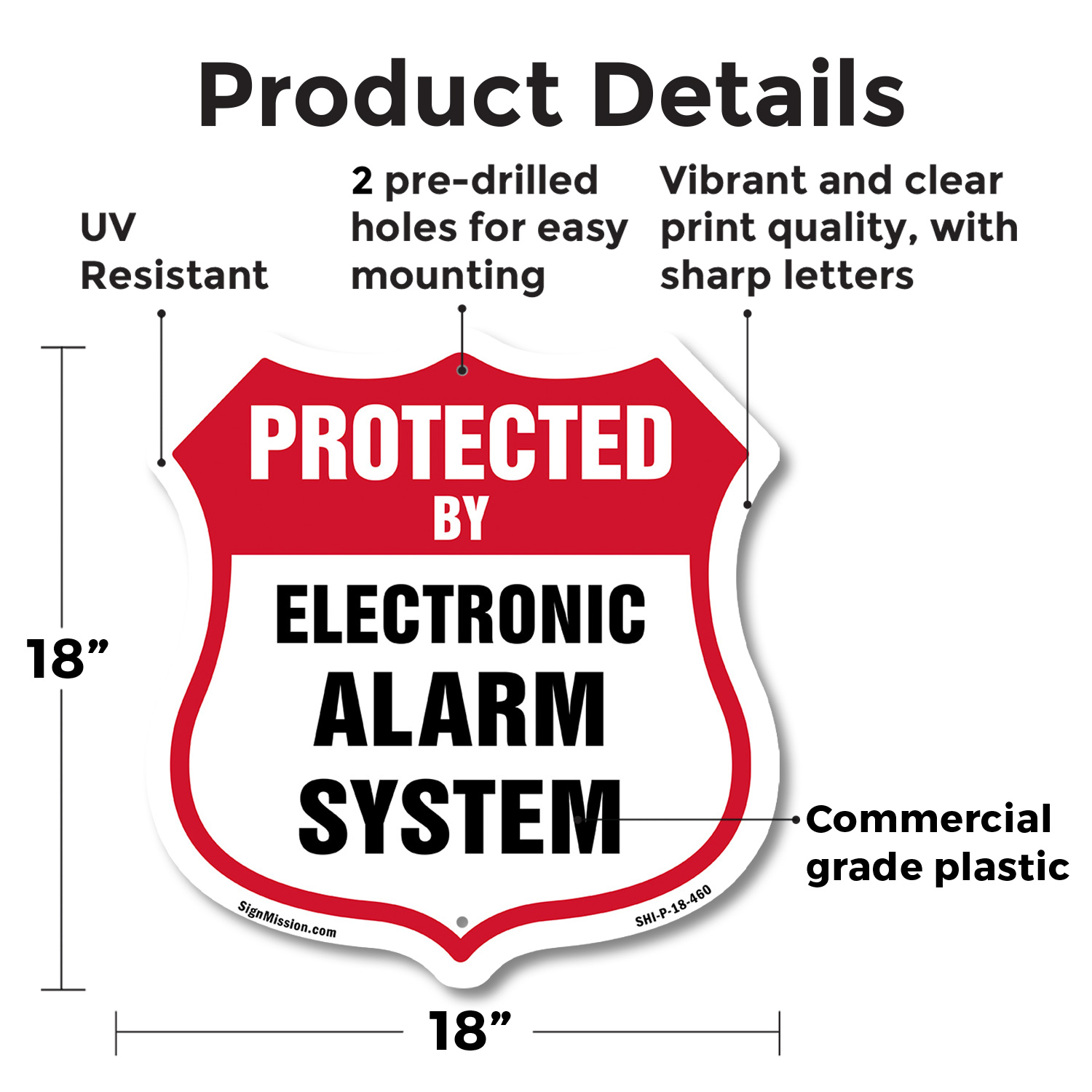 Security Alarm Shield Sign Protected By Electronic Alarm Sys Shield Shaped Sign - Picture 35 of 41