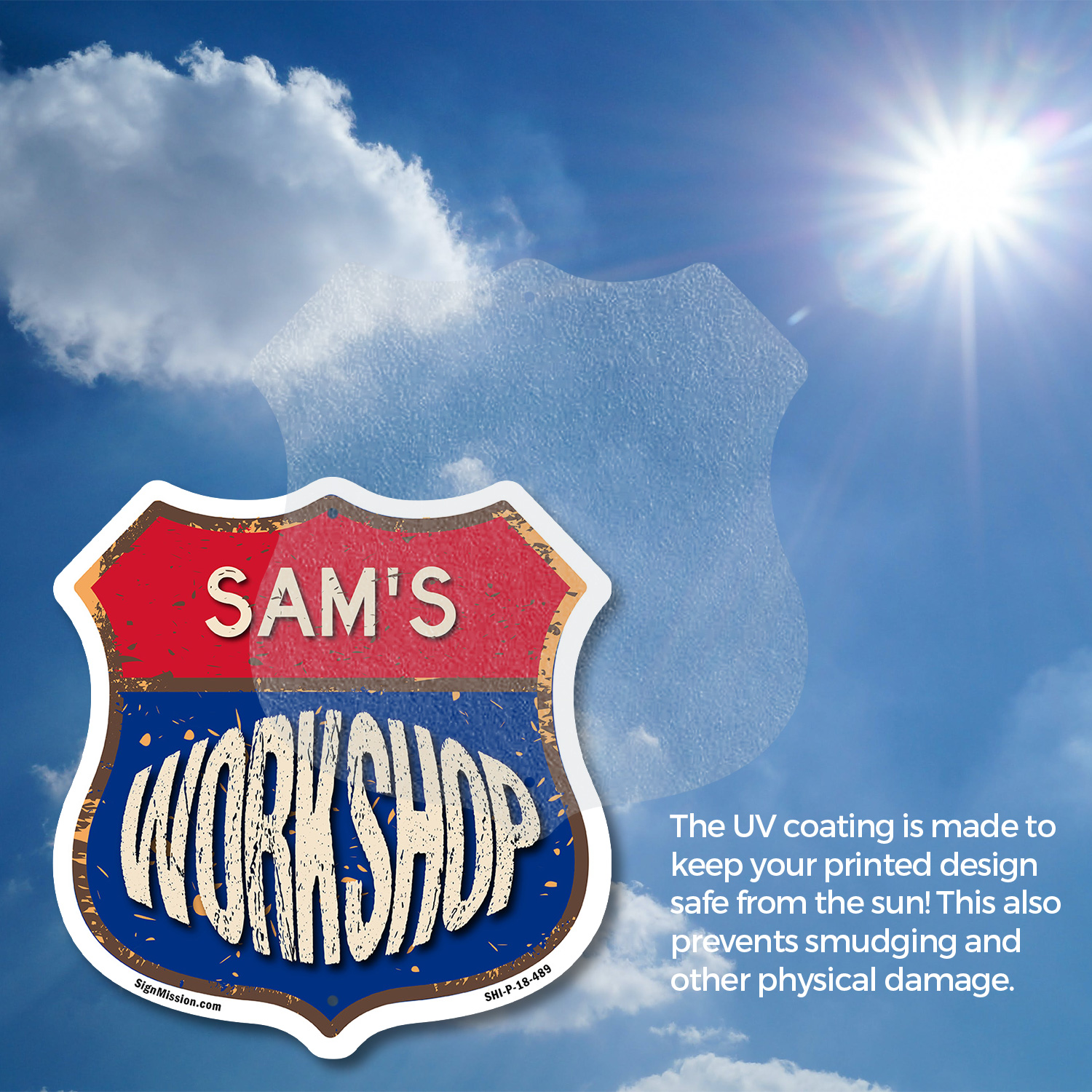 Sam's Workshop Shield Shaped Sign Weather Resistant Crafted in the USA - Picture 16 of 41