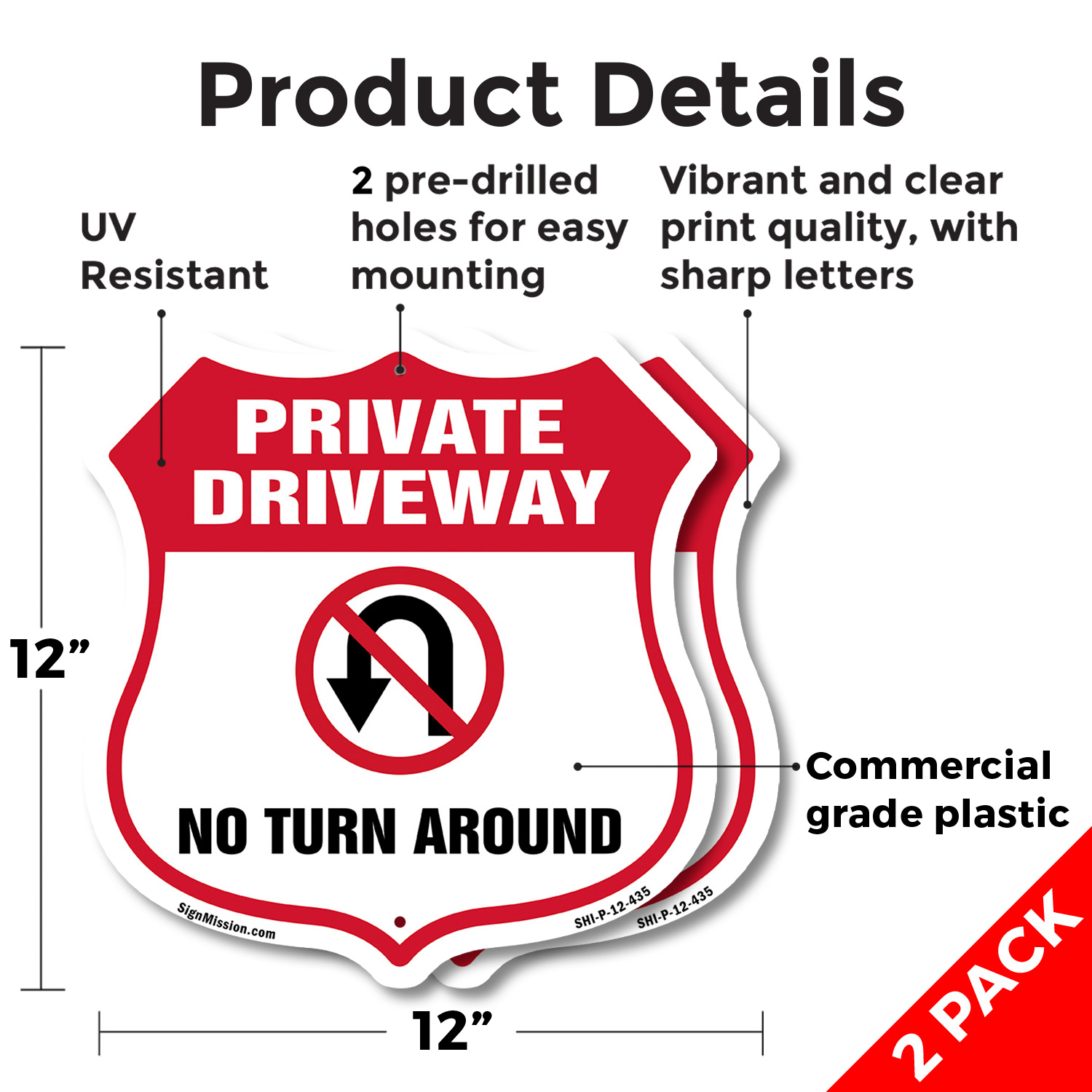 Private Driveway Shield Sign No Turn Around Shield Shaped Sign Weather Resistant - Picture 9 of 41