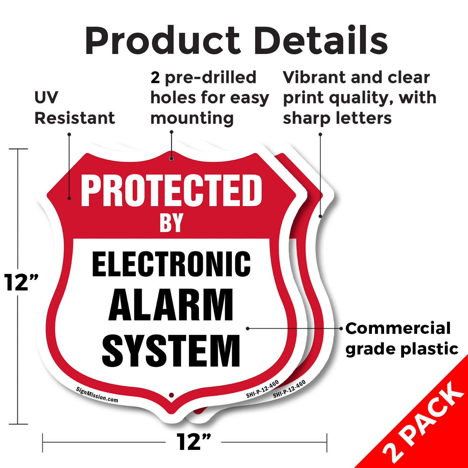 Security Alarm Shield Sign Protected By Electronic Alarm Sys Shield Shaped Sign - Picture 9 of 41
