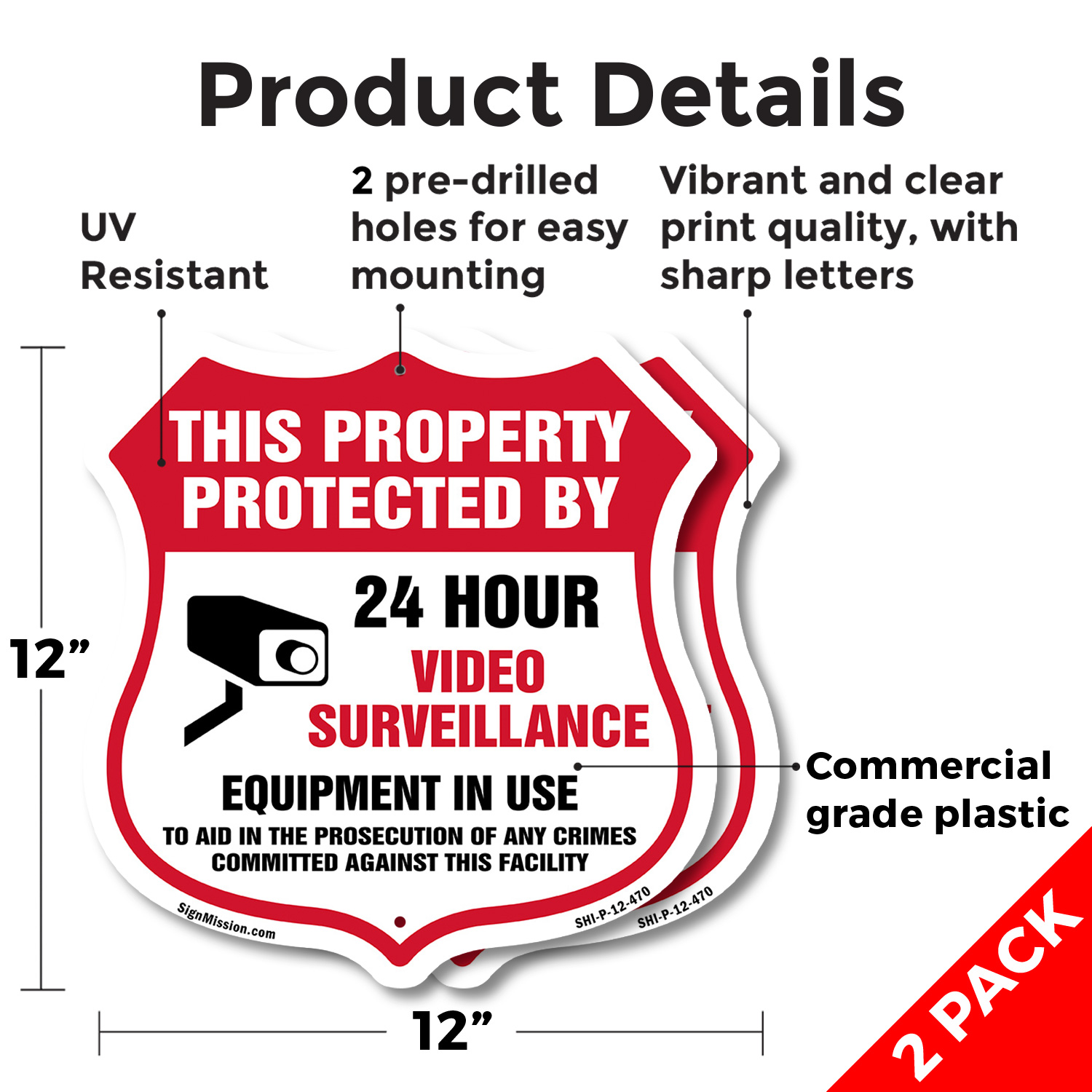 Video Surveillance Shield Sign This Property Protected By 24 Shield Shaped Sign - Picture 9 of 41