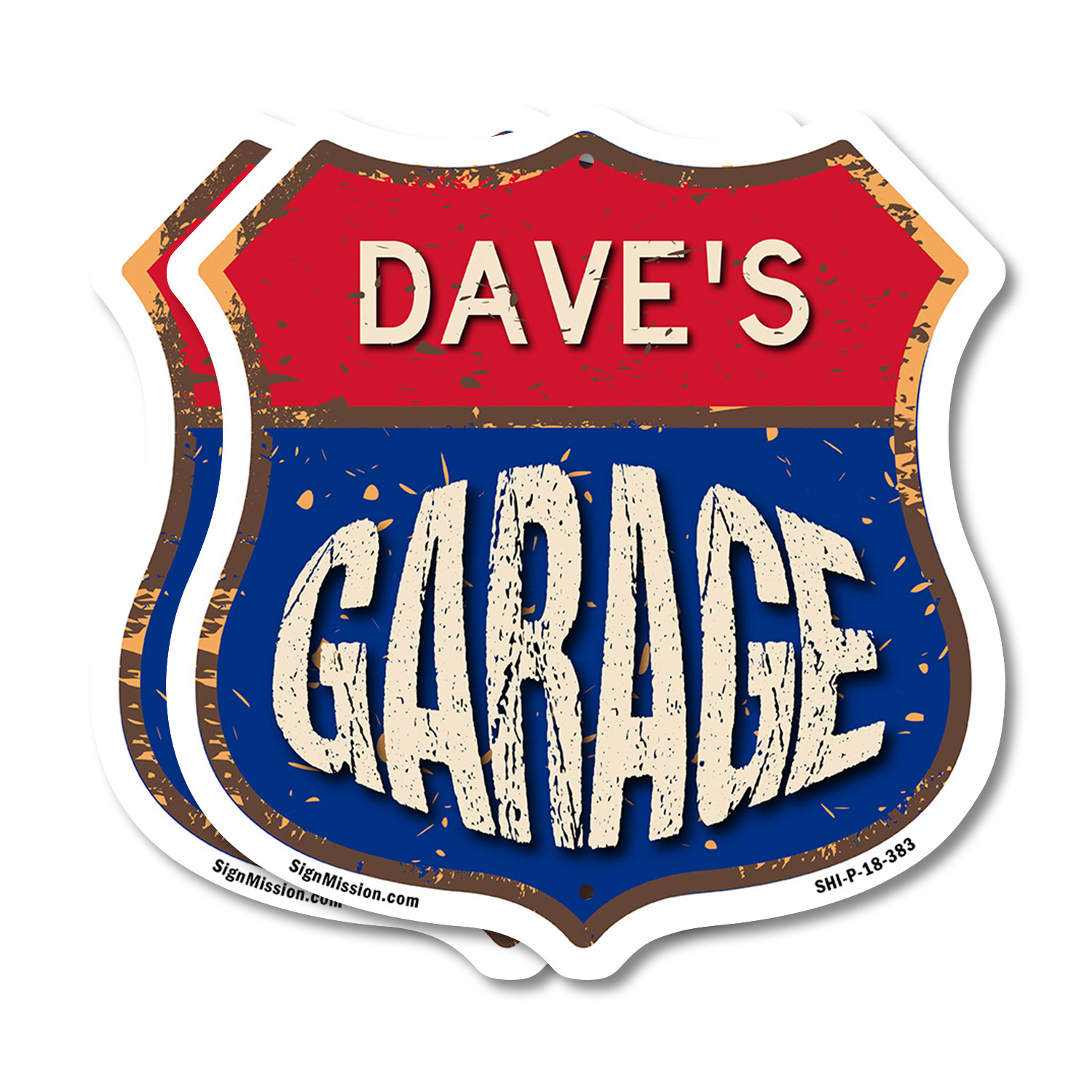 Dave's Garage Shield Shaped Sign Weather Resistant Crafted in the USA - Picture 10 of 41