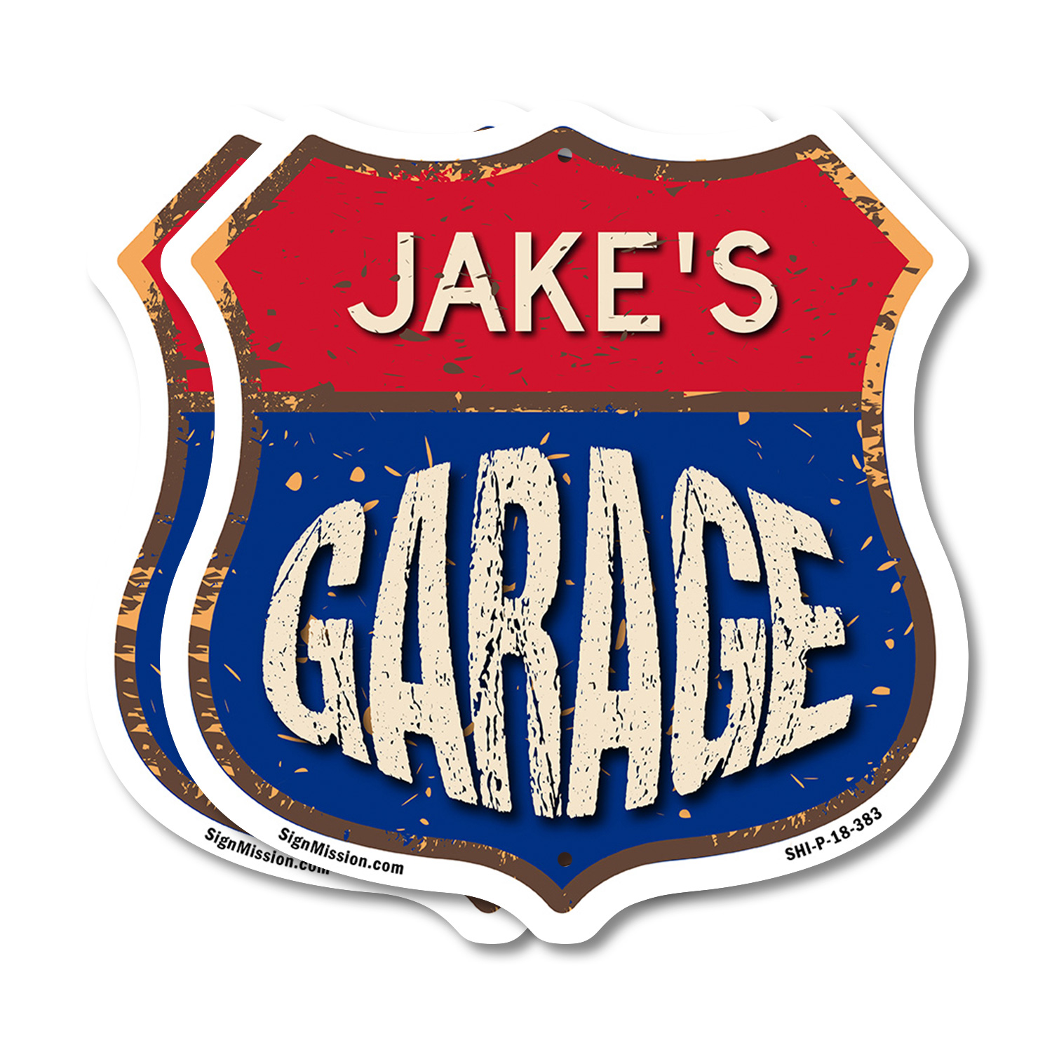 Jake's Garage Shield Shaped Sign Weather Resistant Crafted in the USA - Picture 10 of 41