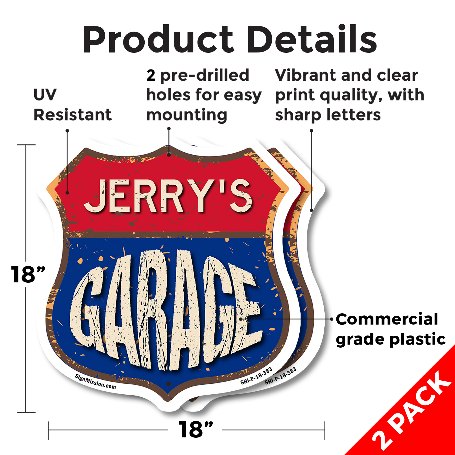 Jerry's Garage Shield Shaped Sign Weather Resistant Crafted in the USA - Picture 11 of 41