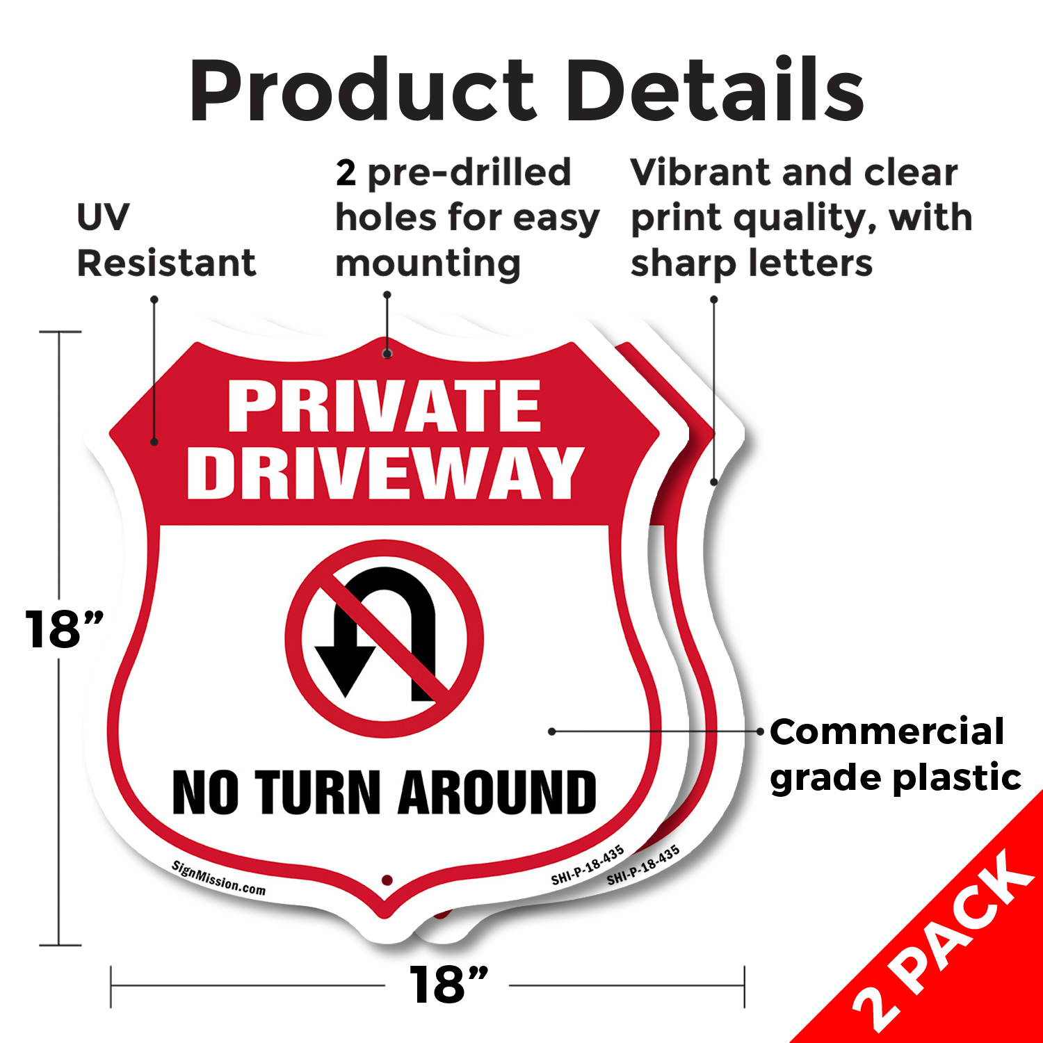 Private Driveway Shield Sign No Turn Around Shield Shaped Sign Weather Resistant - Picture 11 of 41