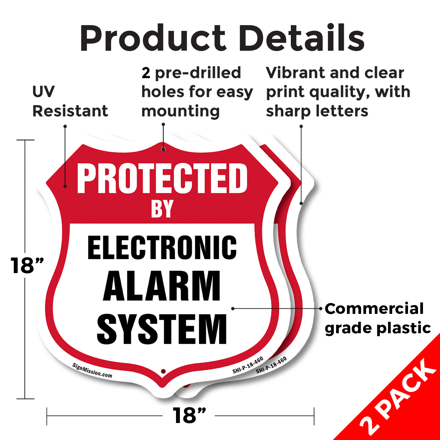 Security Alarm Shield Sign Protected By Electronic Alarm Sys Shield Shaped Sign - Picture 11 of 41