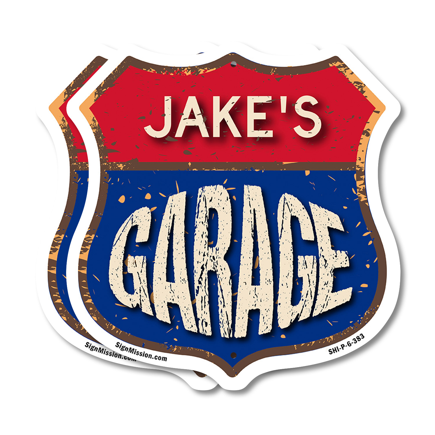 Jake's Garage Shield Shaped Sign Weather Resistant Crafted in the USA - Picture 18 of 41