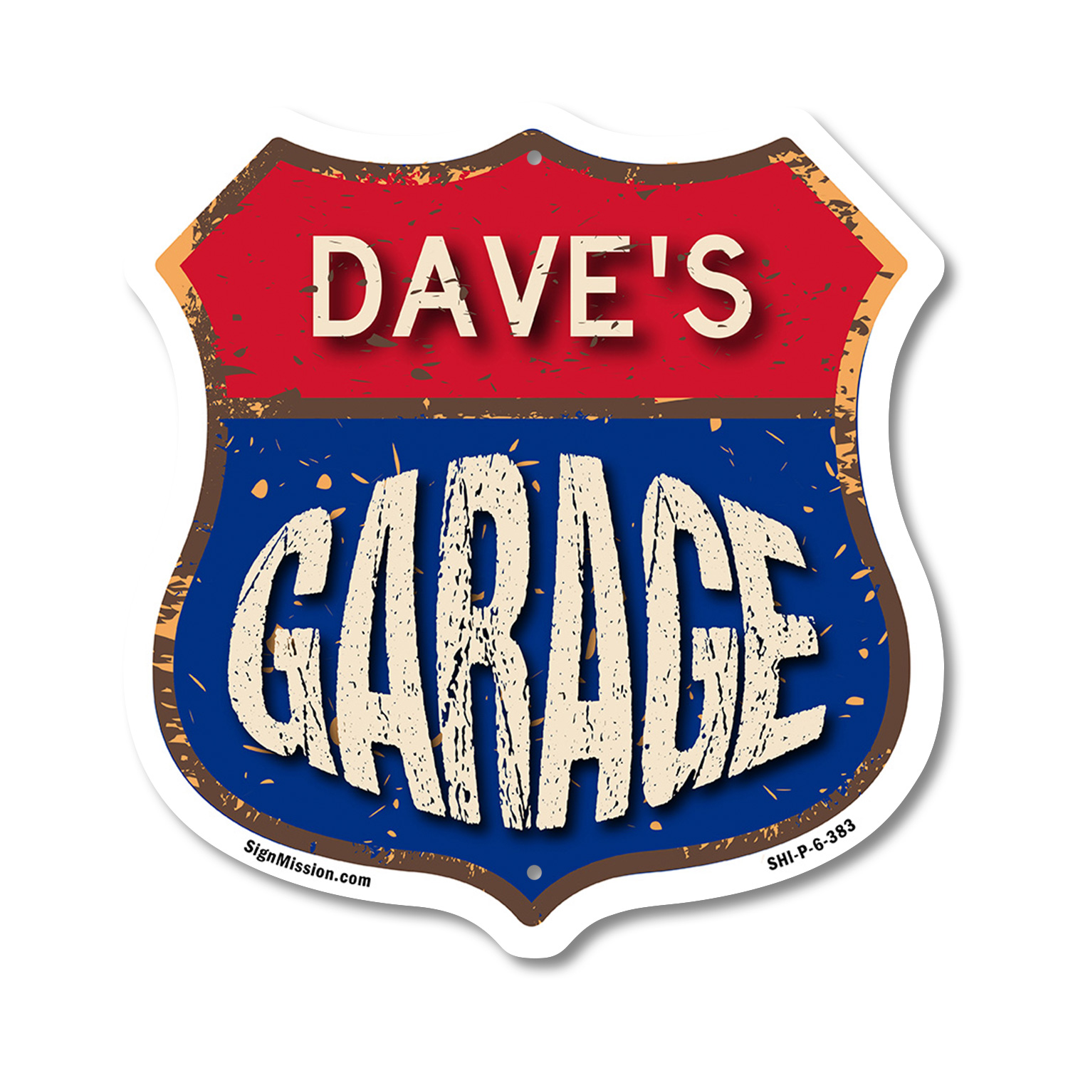 Dave's Garage Shield Shaped Sign Weather Resistant Crafted in the USA - Picture 40 of 41