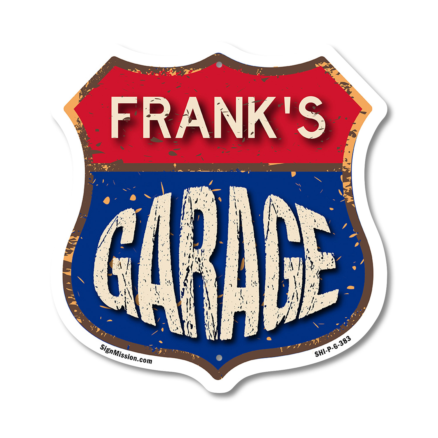 Frank's Garage Shield Shaped Sign Weather Resistant Crafted in the USA - Picture 40 of 41