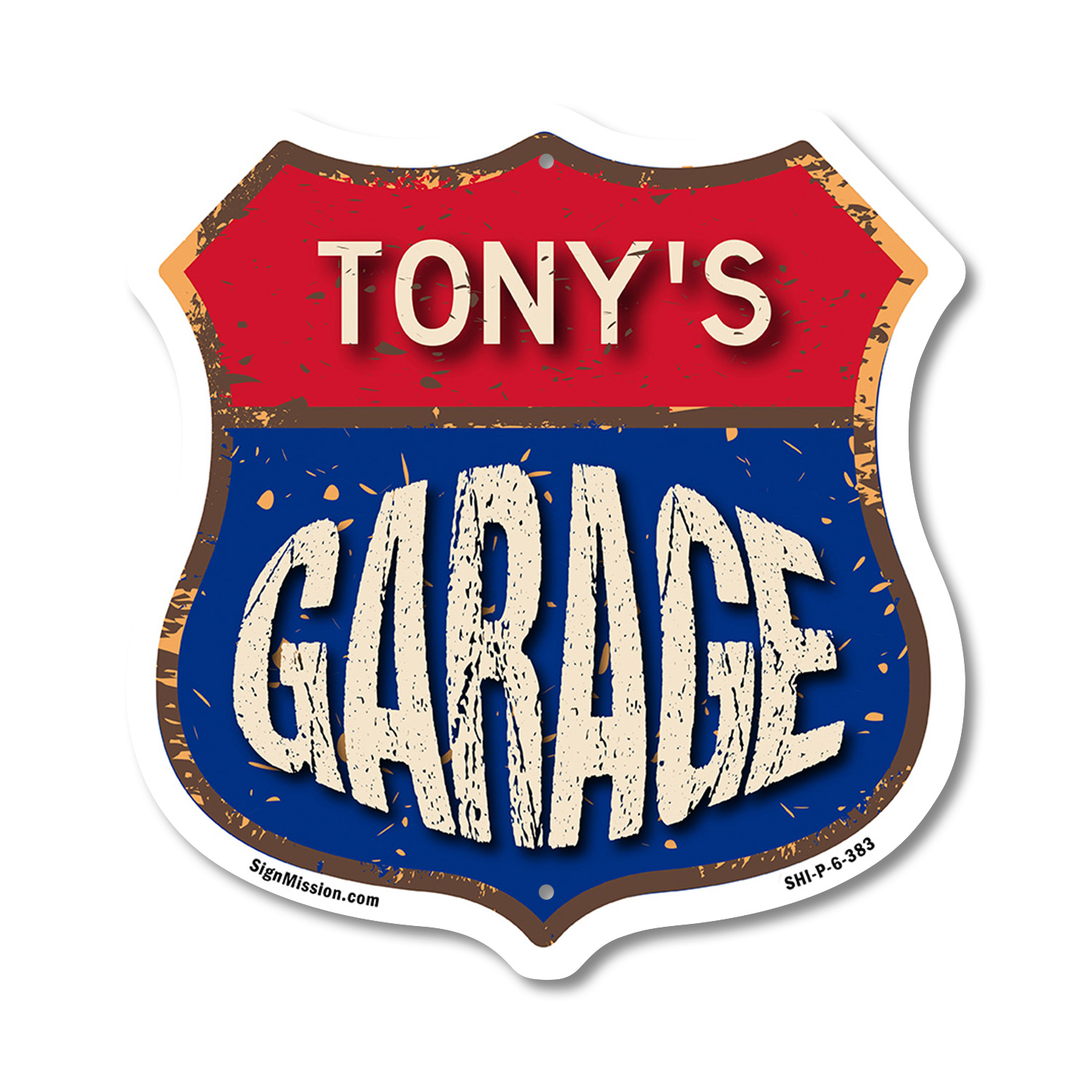 Tony's Garage Shield Shaped Sign Weather Resistant Crafted in the USA - Picture 40 of 41
