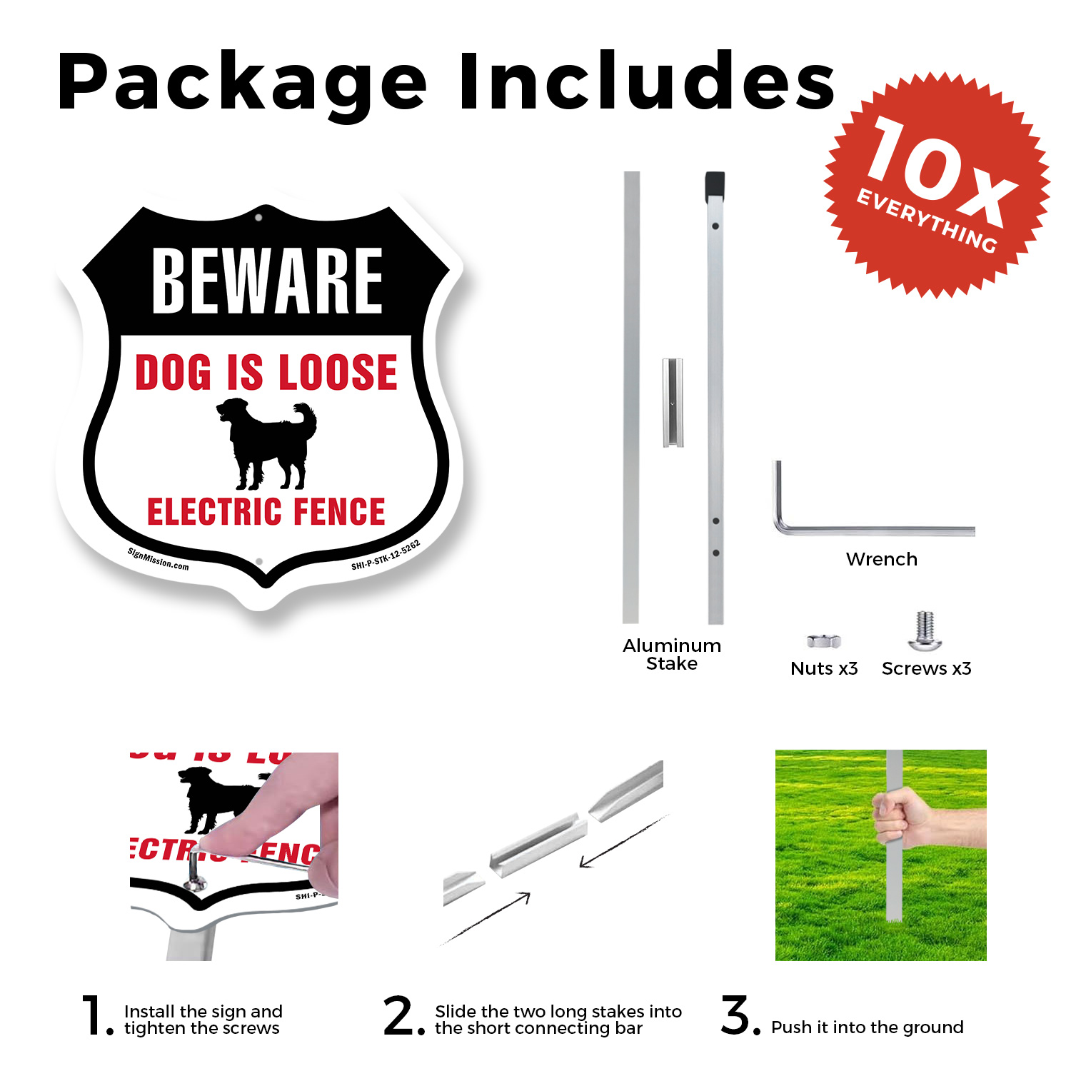Beware Dogs Are Loose Invisible Fence Shield Shaped Sign With Stake - Picture 10 of 14