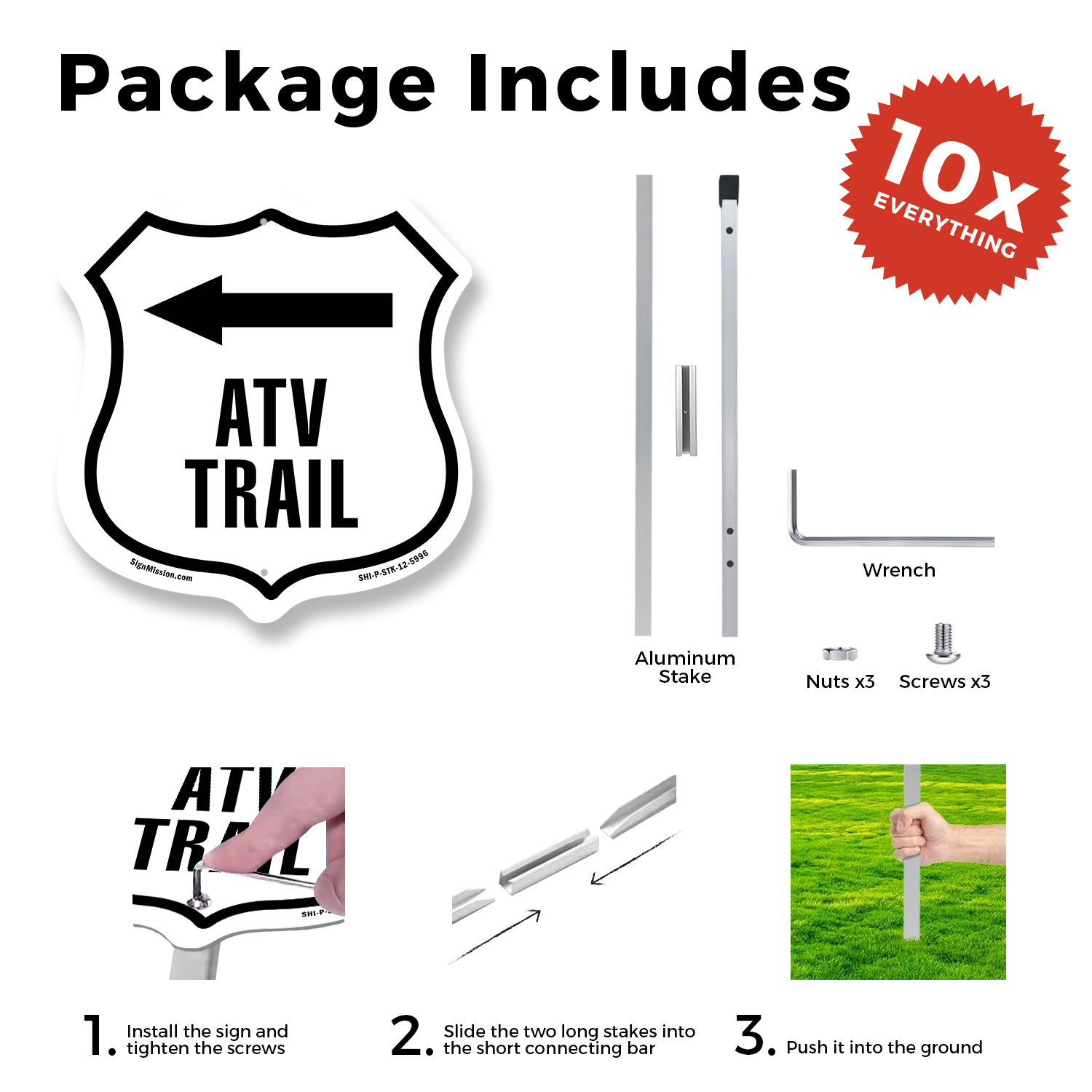 ATV Trail linkes Schild geformt mit Pfahl wetterfest Made in USA - Bild 10 von 14