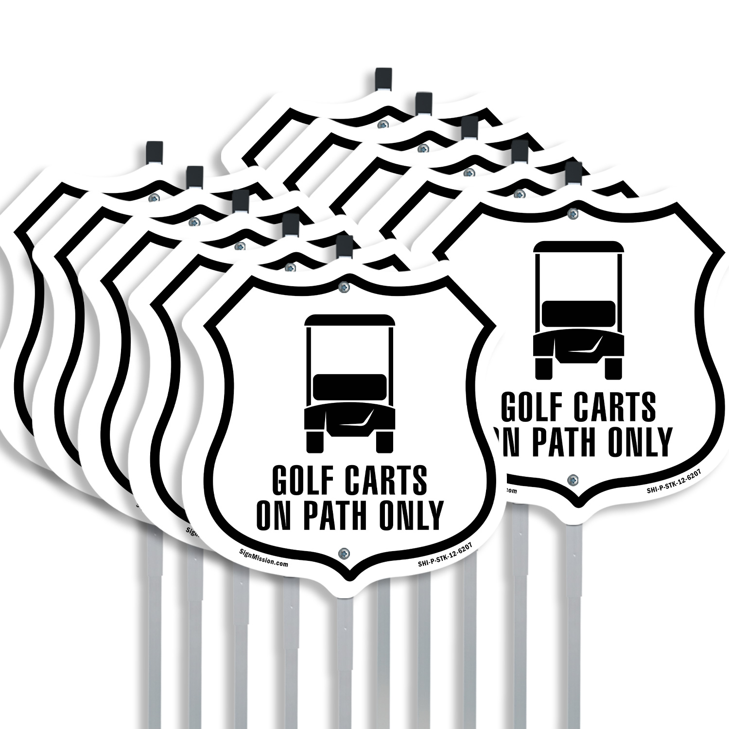 GOLF CARTS ON PATH ONLY Shield Shaped Sign With Stake Weather Resistant - Picture 9 of 14