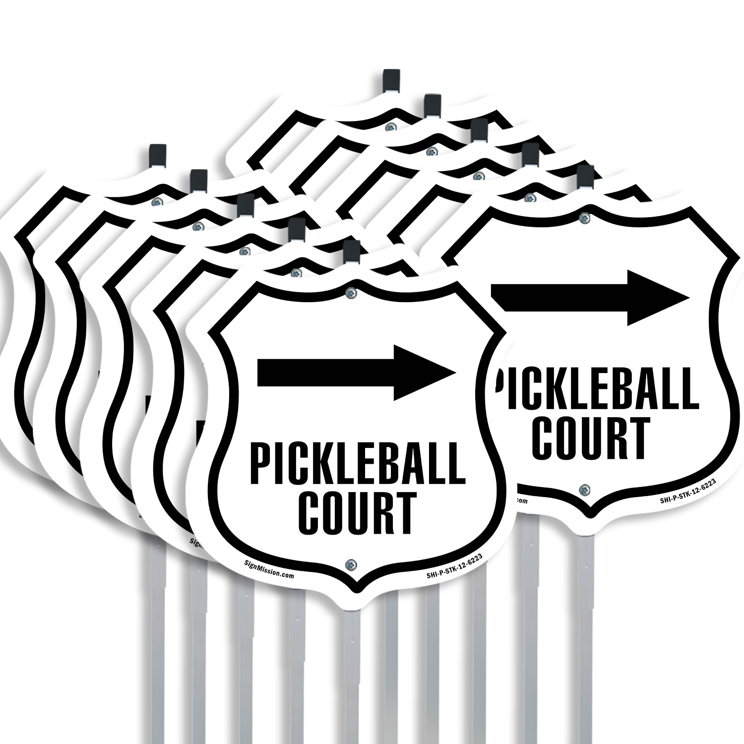 Pickleball Court Right Arrow Shield Shaped Sign With Stake Weather Resistant - Picture 9 of 14