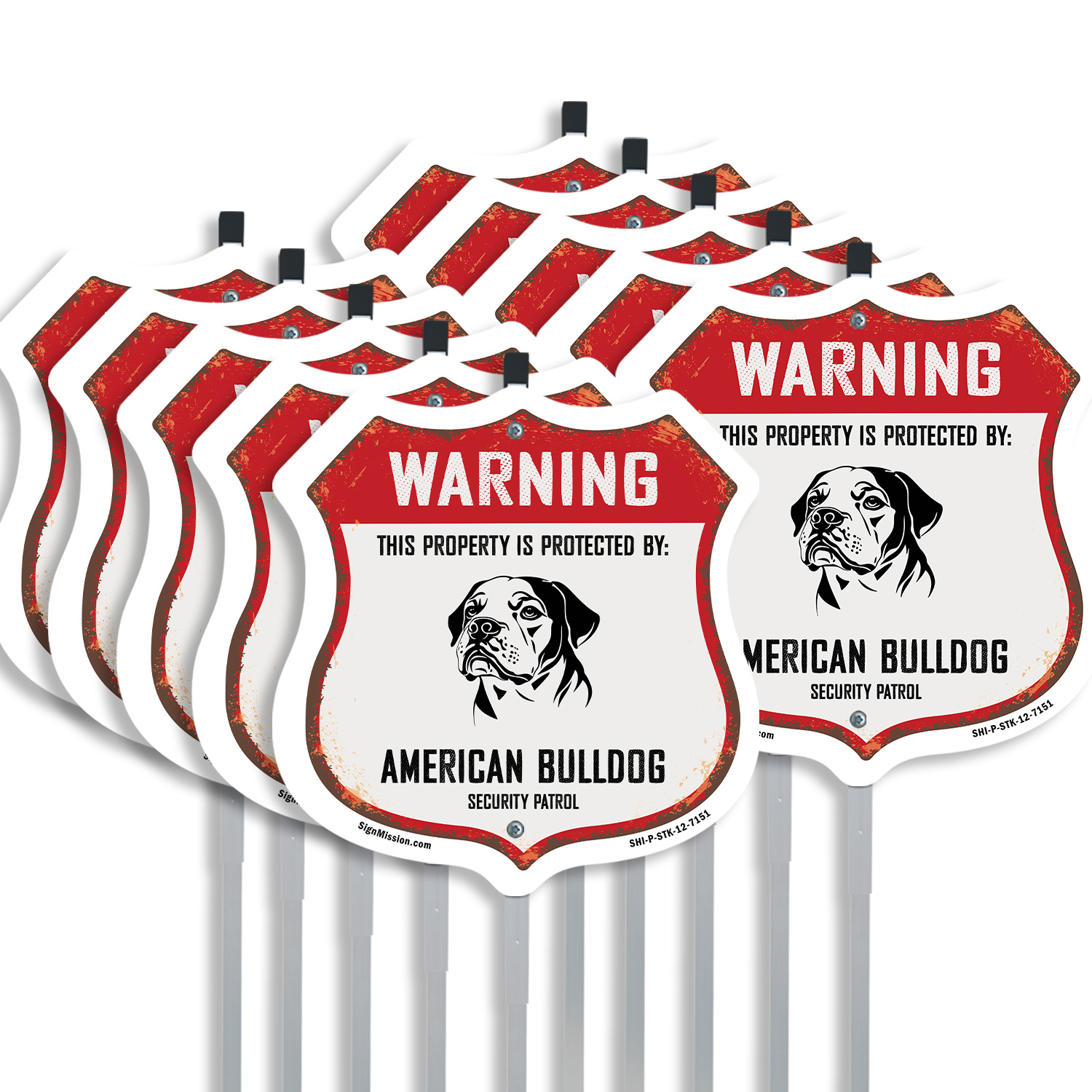 Warning Property Protected by American Bulldog Made in t Shield Sign With Stake - Picture 9 of 14