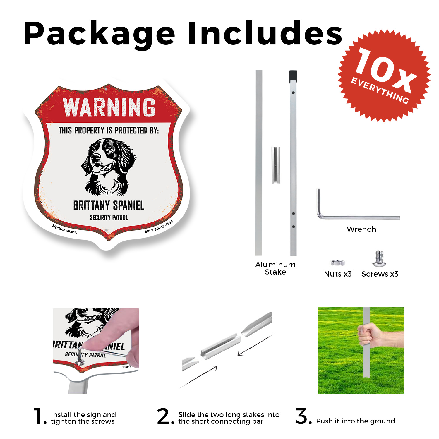 Warning Property Protected by Brittany Spaniel Made in t Shield Sign With Stake - Picture 10 of 14