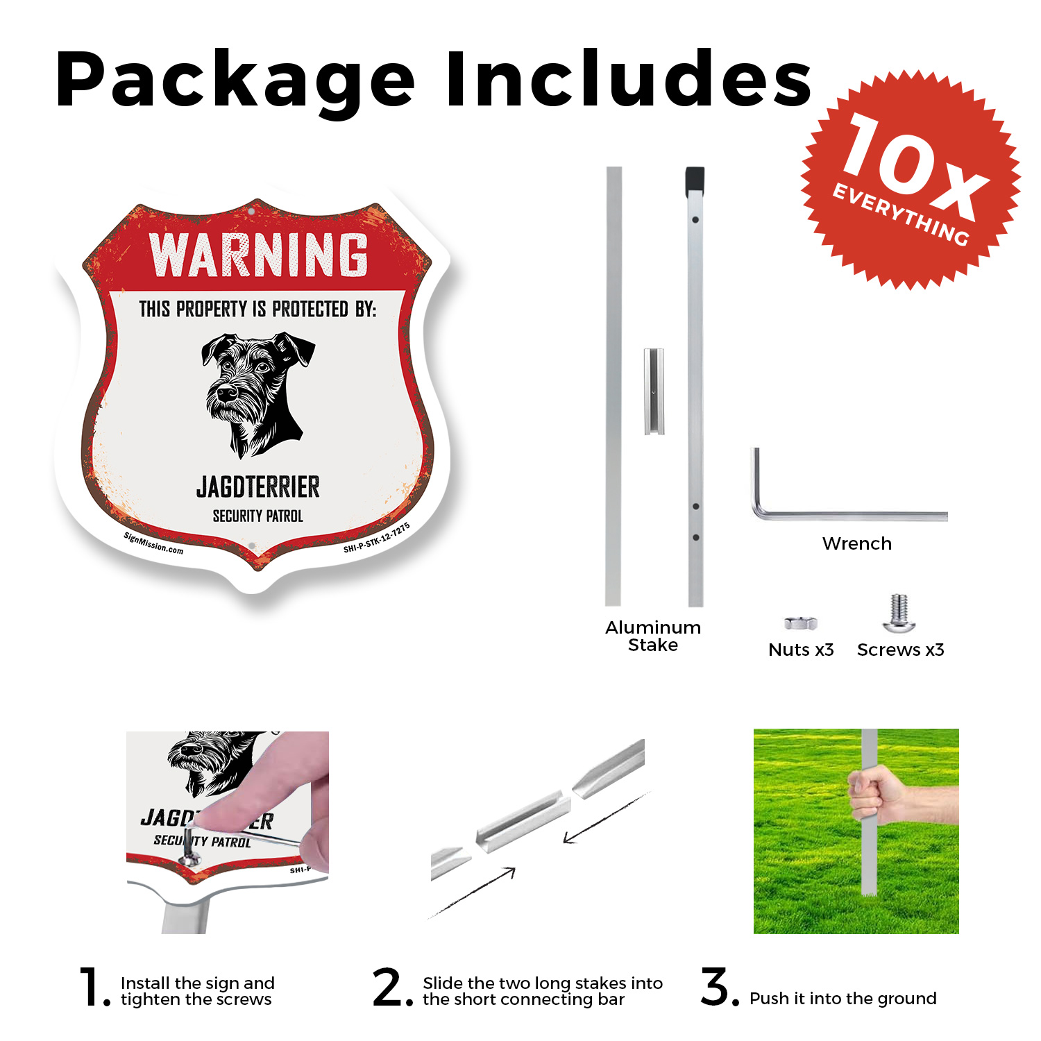 Warning Property is Protected by Jagdterrier Made in the Shield Sign With Stake - Picture 10 of 14