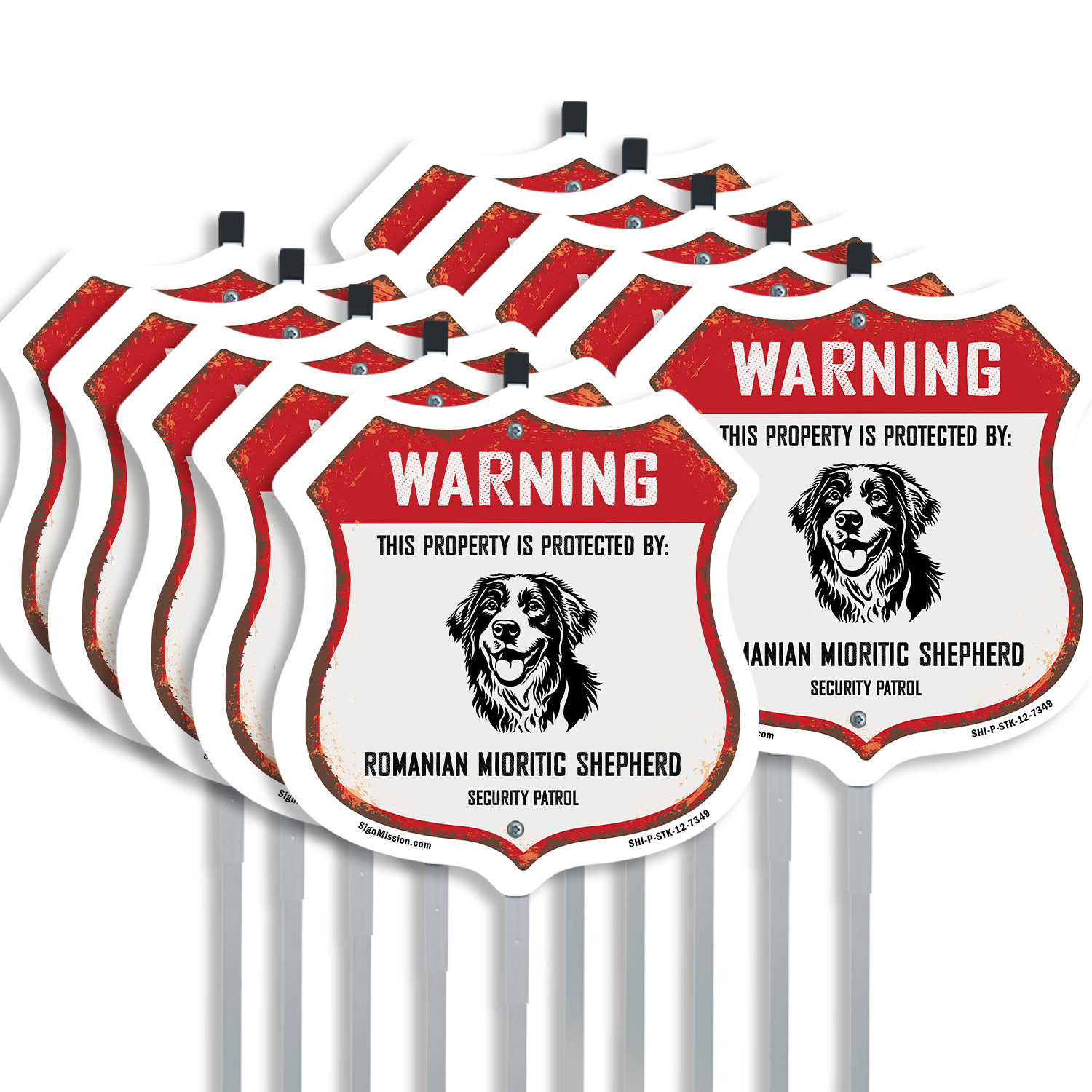 Warning Property Protected by Romanian Mioritic Shepherd Shield Sign With Stake - Picture 9 of 14