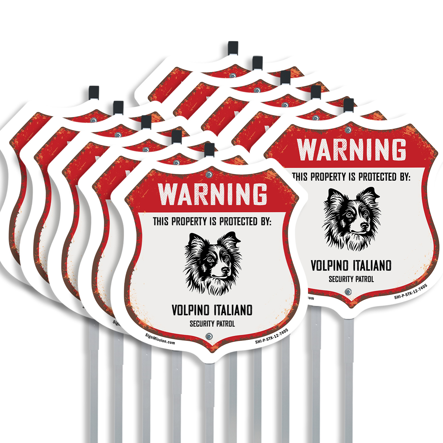 Warning Property Protected by Volpino Italiano Made in t Shield Sign With Stake - Picture 9 of 14