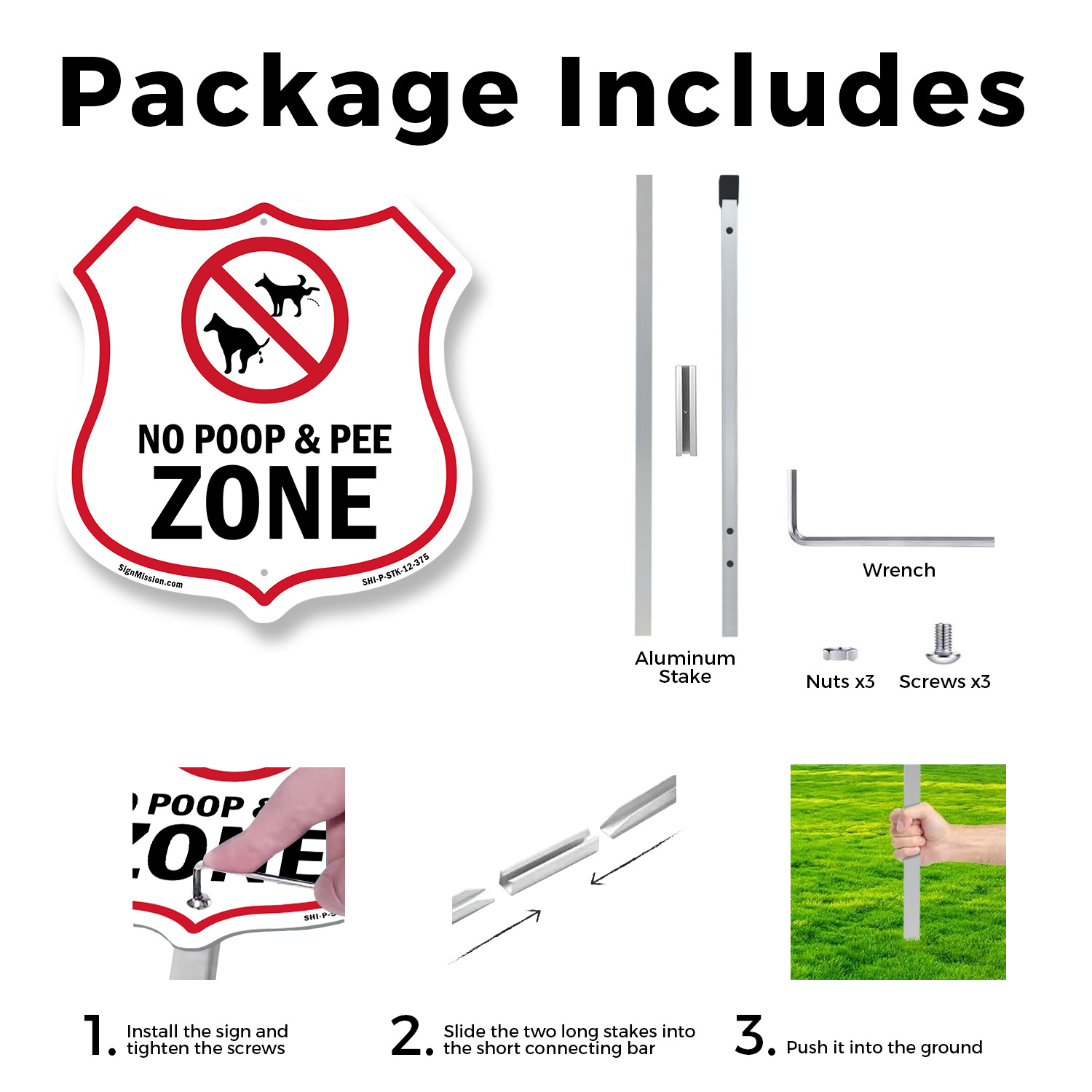 Hundekotschild Schild No Poop & Pee Zone Schild geformt Schild mit Pfahl - Bild 14 von 14