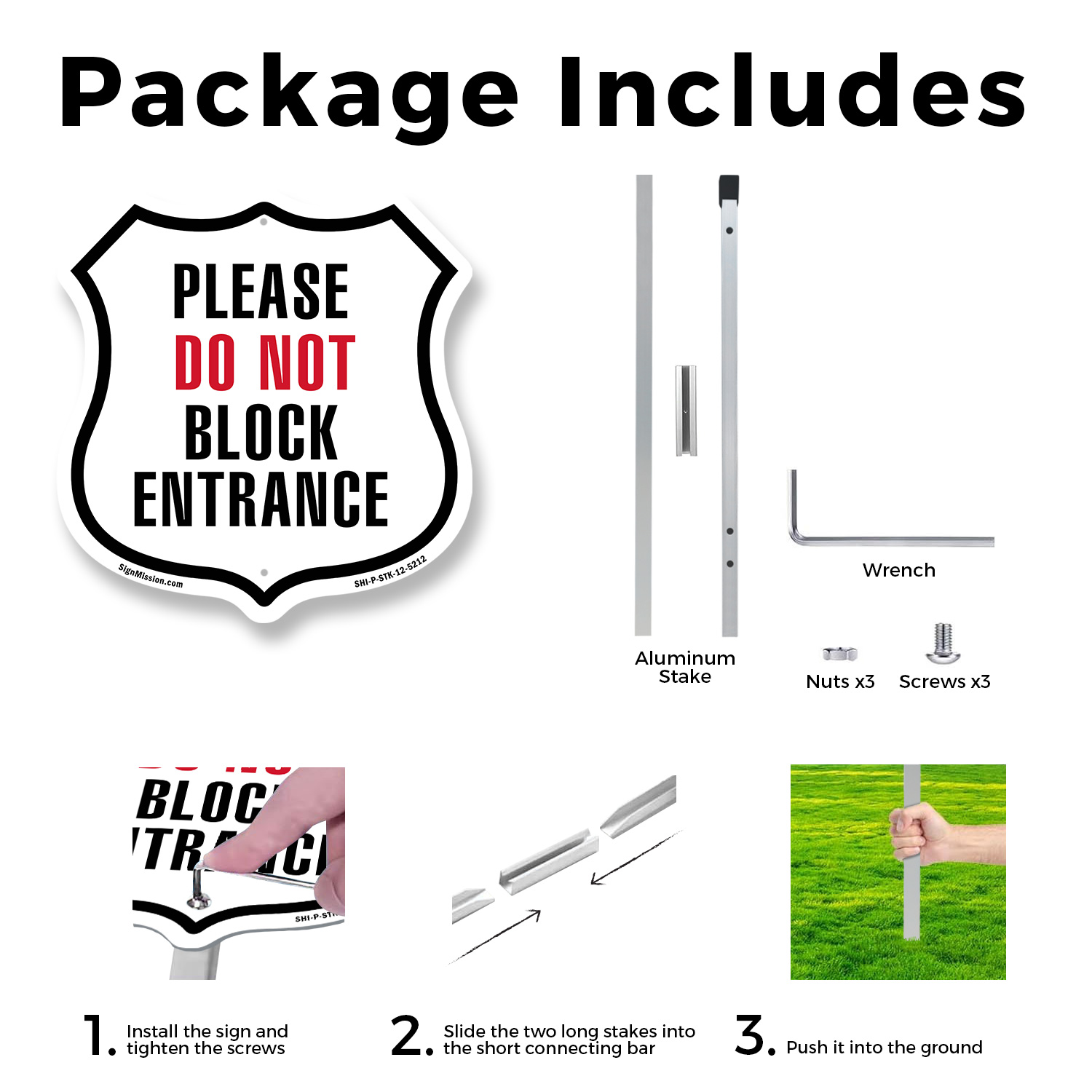 Please Do Not Block Entrance Shield Shaped Sign With Stake Weather Resistant - Picture 14 of 14