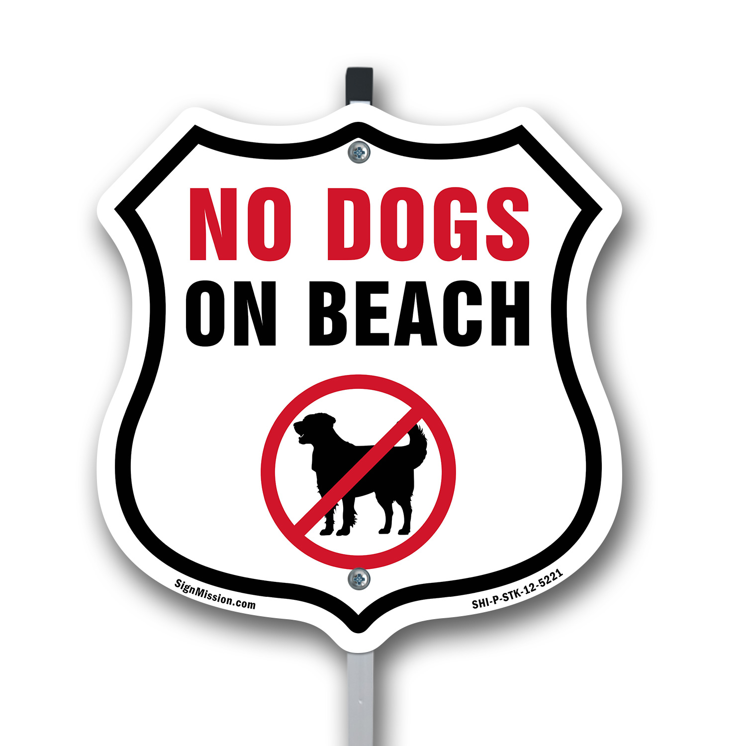 No Dogs on Beach Shield Shaped Sign With Stake Crafted in the USA - Picture 13 of 14