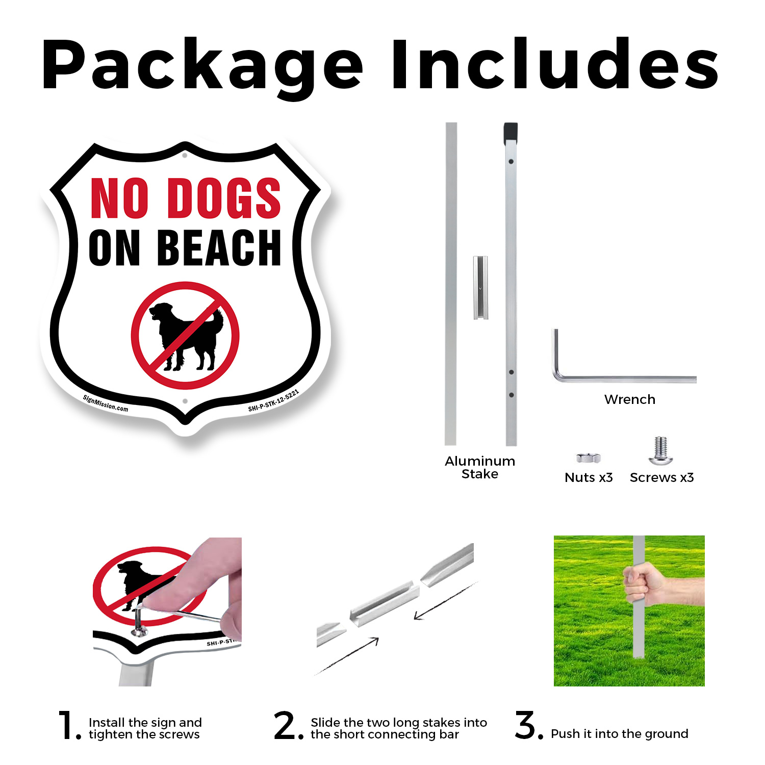 No Dogs on Beach Shield Shaped Sign With Stake Crafted in the USA - Picture 14 of 14
