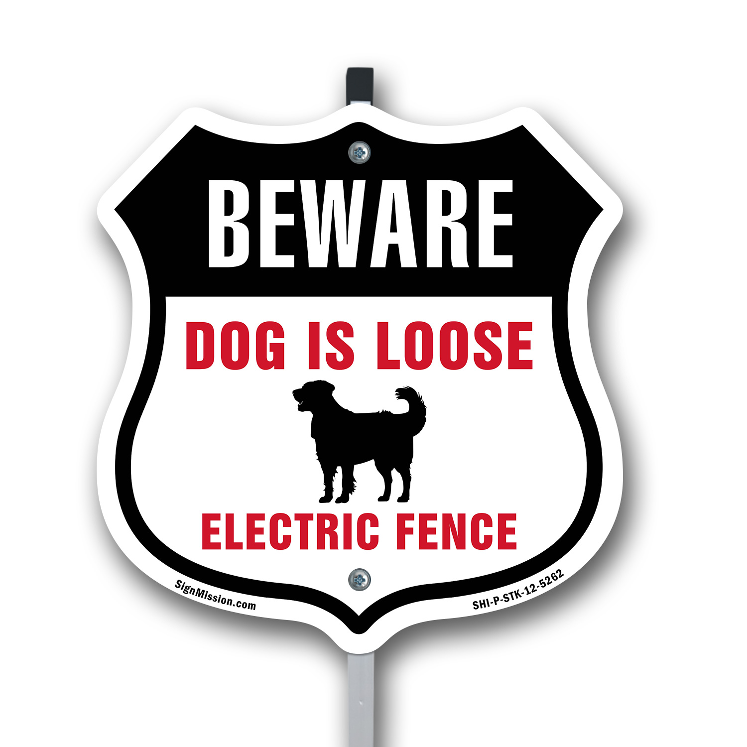 Beware Dogs Are Loose Invisible Fence Shield Shaped Sign With Stake - Picture 13 of 14