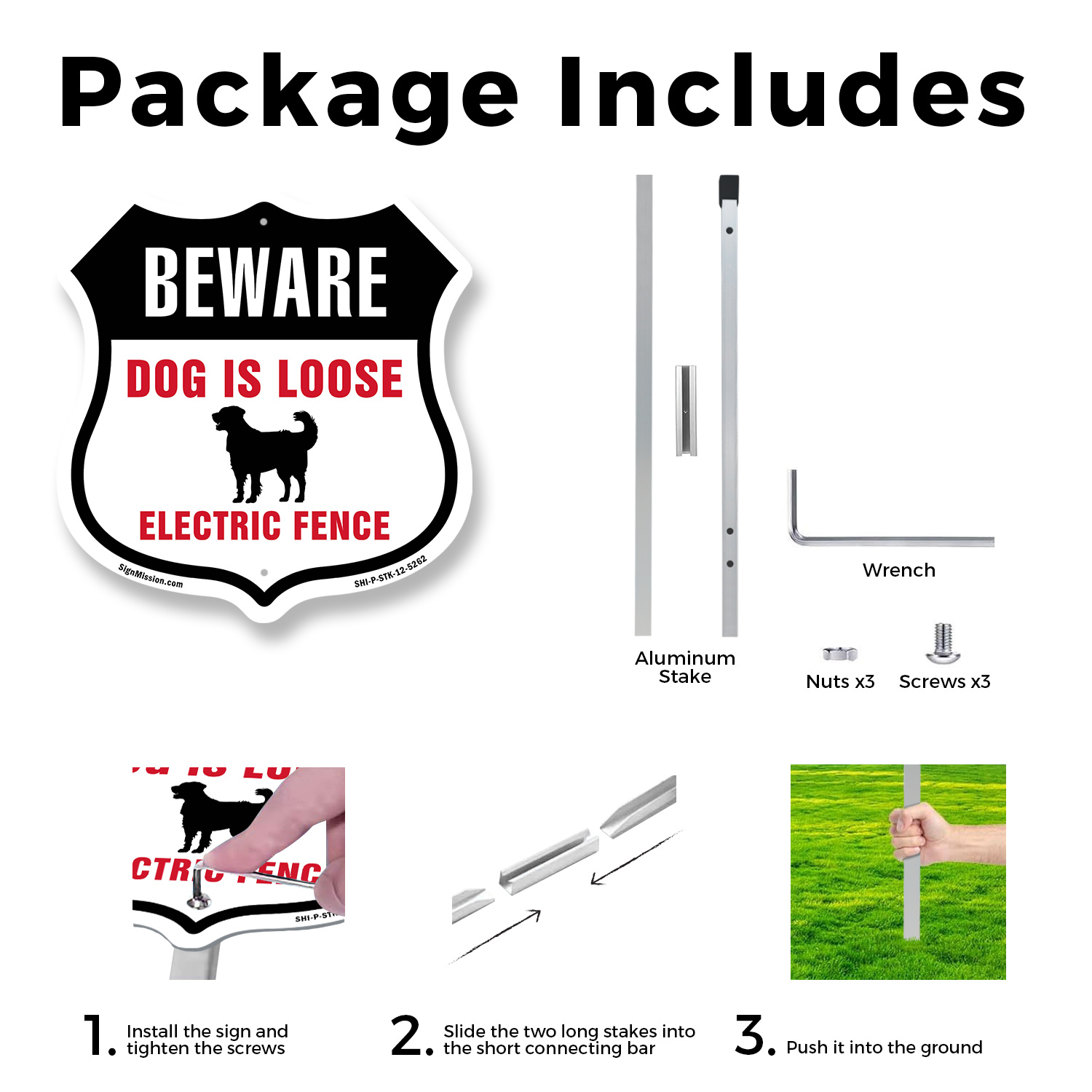 Beware Dogs Are Loose Invisible Fence Shield Shaped Sign With Stake - Picture 14 of 14