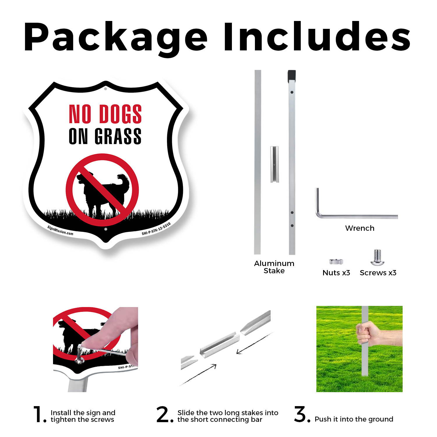 Keine Hunde auf Gras Schild geformtes Schild mit Pfahl gefertigt in den USA - Bild 14 von 14