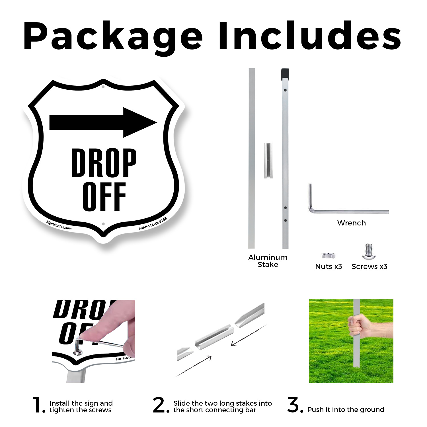 Drop-Off Right Shield Shaped Sign With Stake Weather Resistant Made in the USA - Picture 14 of 14