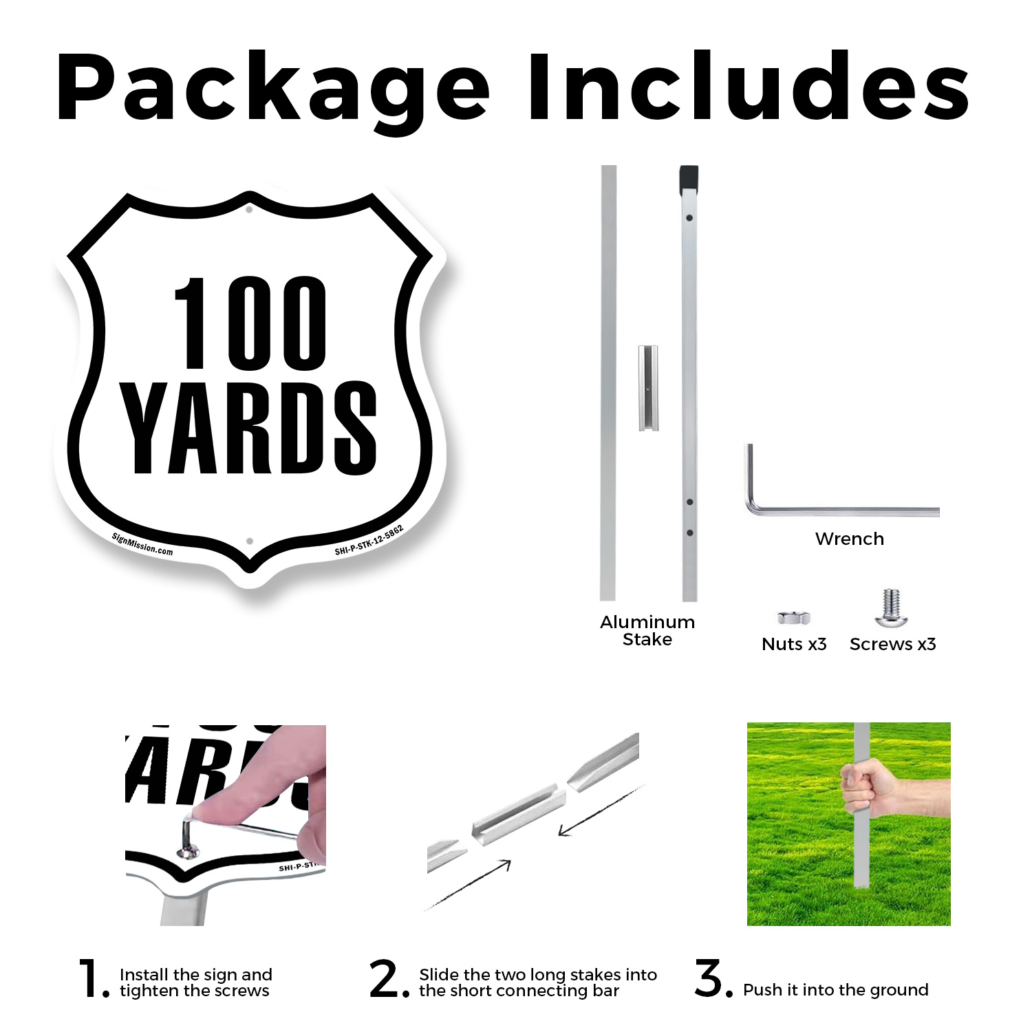 100 Yards Golf Course Running Race Shield Shaped Sign With Stake - Picture 14 of 14