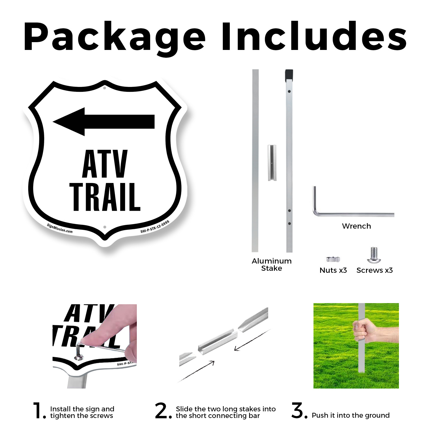 ATV Trail linkes Schild geformt mit Pfahl wetterfest Made in USA - Bild 14 von 14