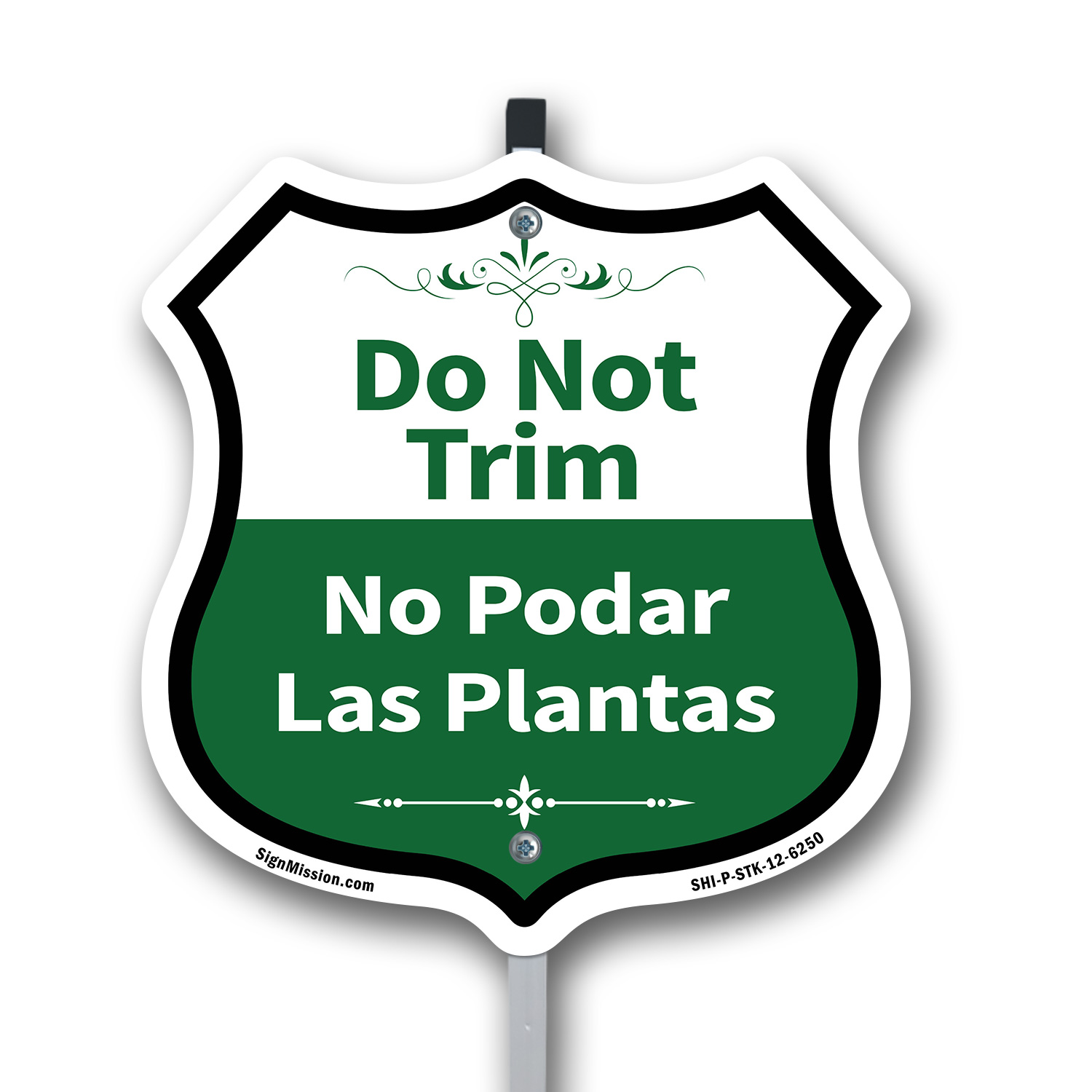 Letrero con forma de escudo bilingüe inglés/español No recortar con estaca - Imagen 13 de 14