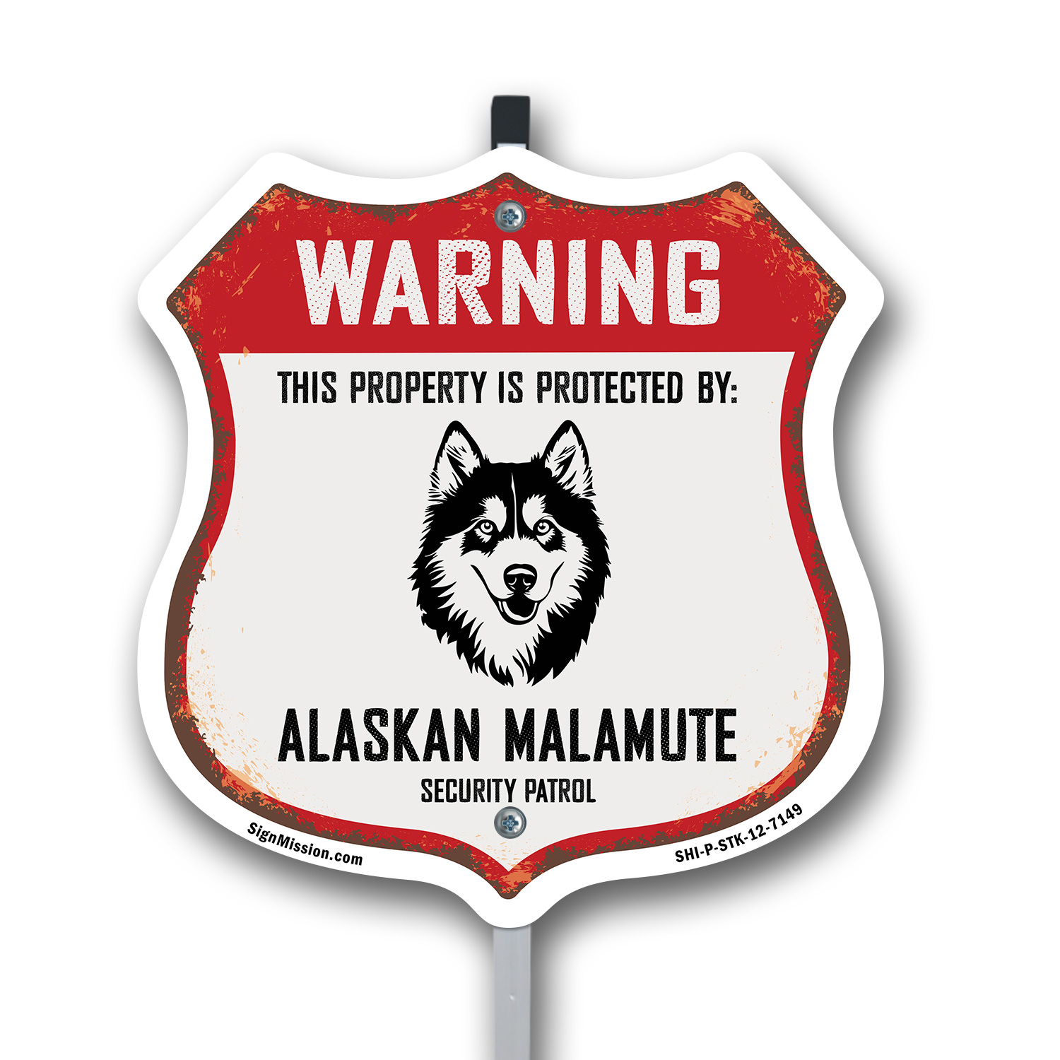 Warning Property Protected by Alaskan Malamute Made in t Shield Sign With Stake - Picture 13 of 14