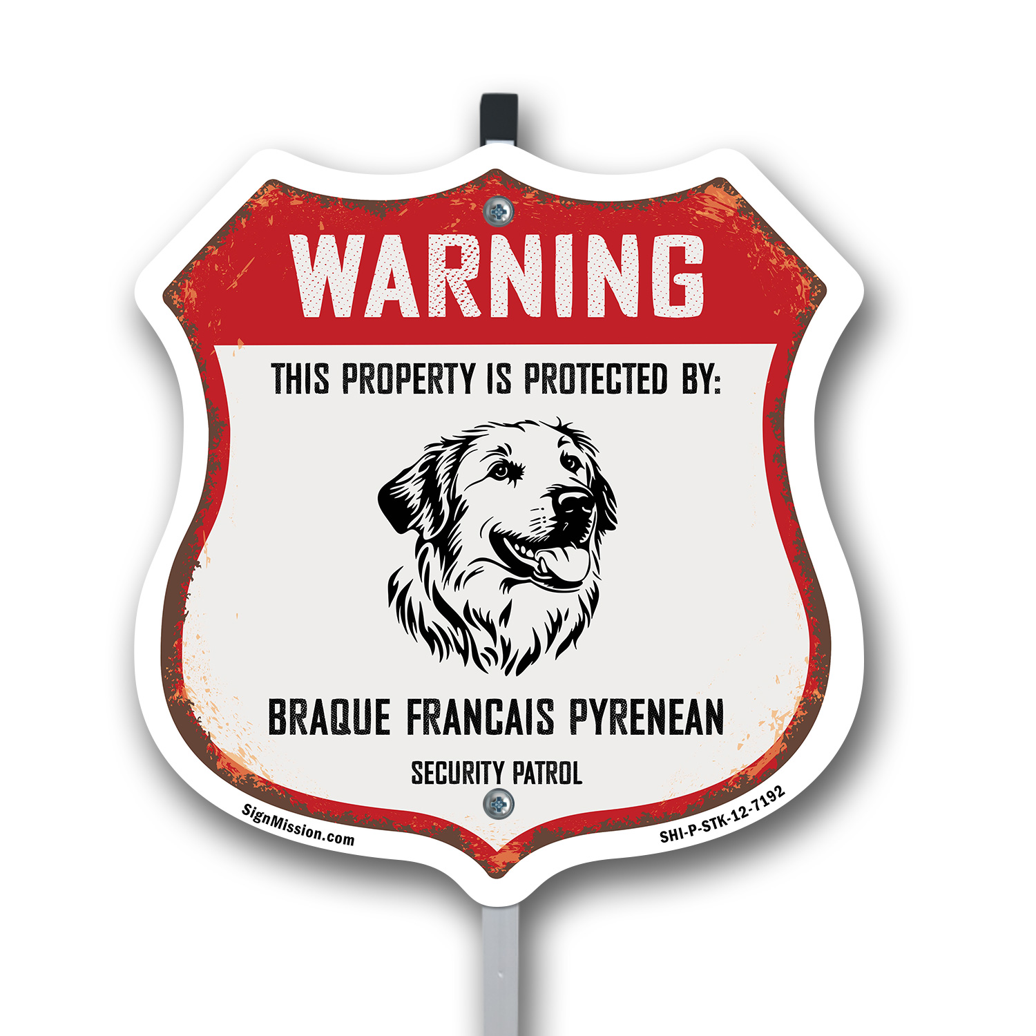 Warning Property Protected by Braque Francais Pyrenean M Shield Sign With Stake - Picture 13 of 14
