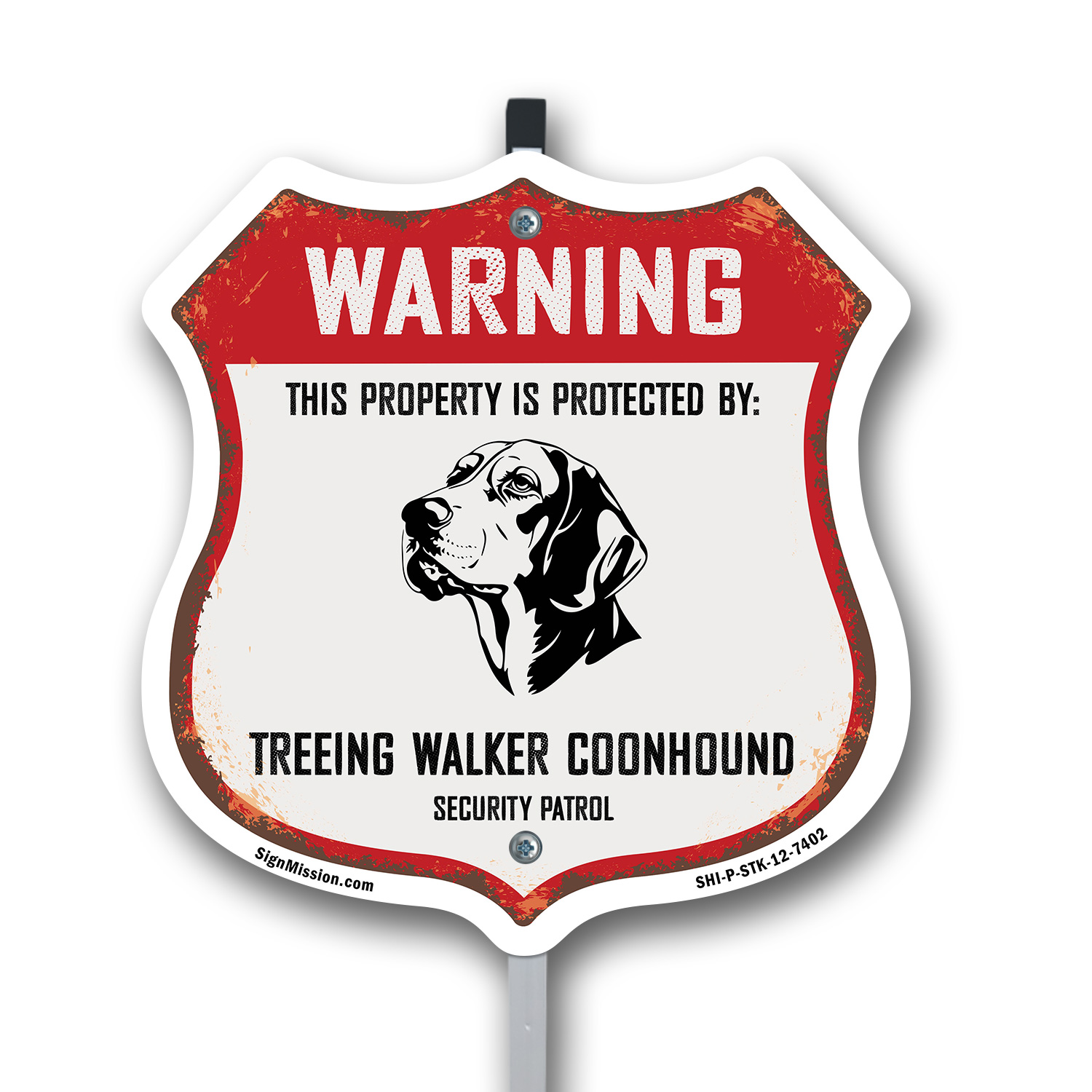 Warning Property Protected by Treeing Walker Coonhound M Shield Sign With Stake - Picture 13 of 14