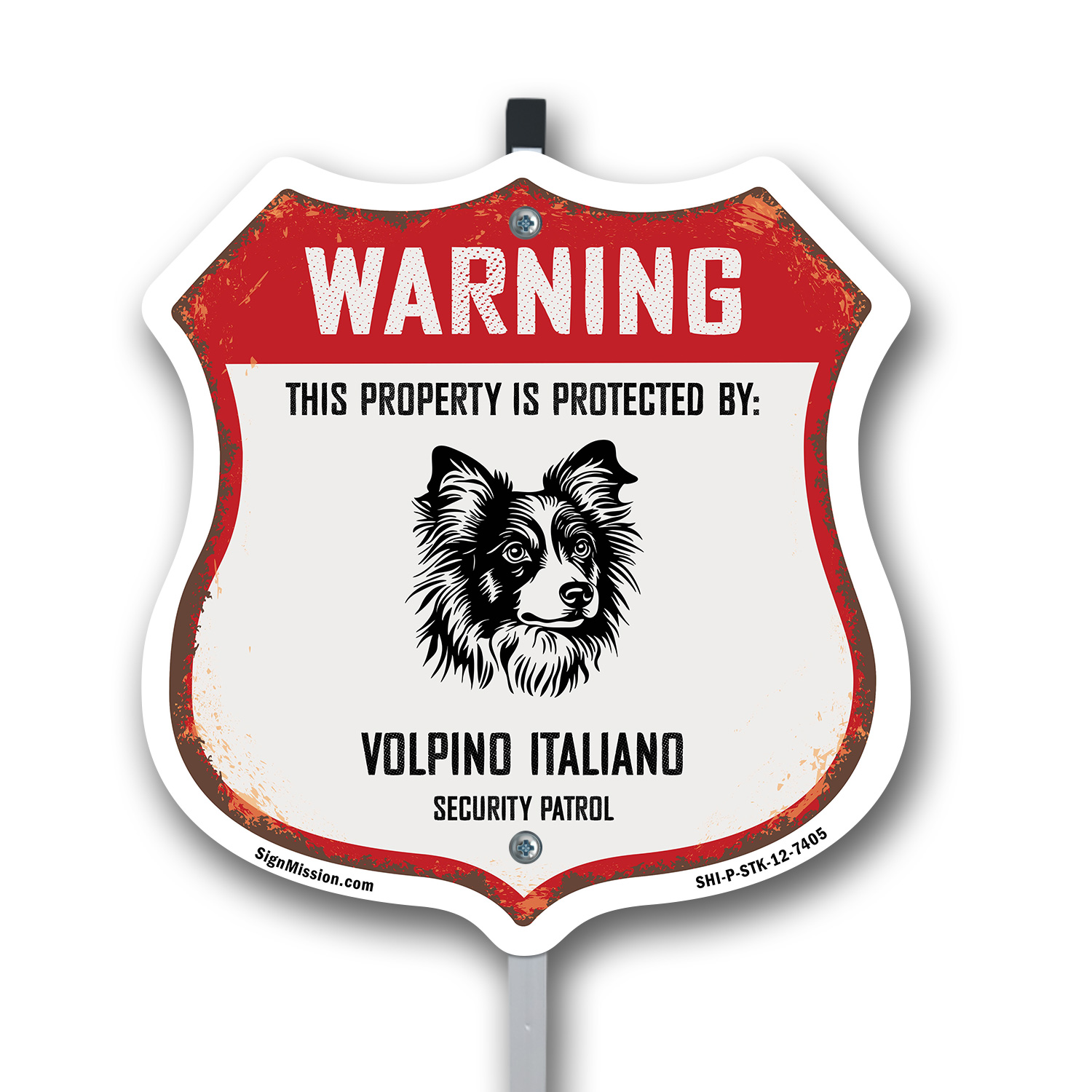 Warning Property Protected by Volpino Italiano Made in t Shield Sign With Stake - Picture 13 of 14