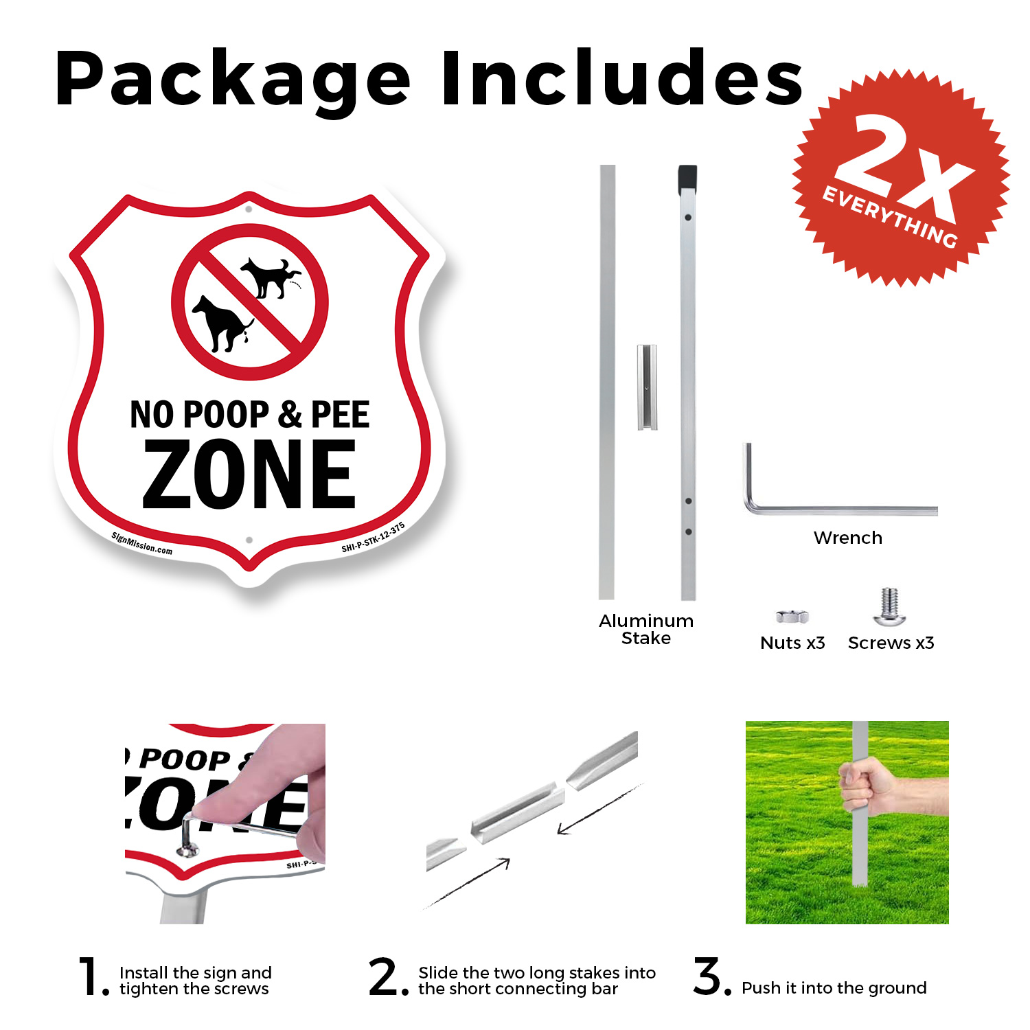 Hundekotschild Schild No Poop & Pee Zone Schild geformt Schild mit Pfahl - Bild 10 von 14