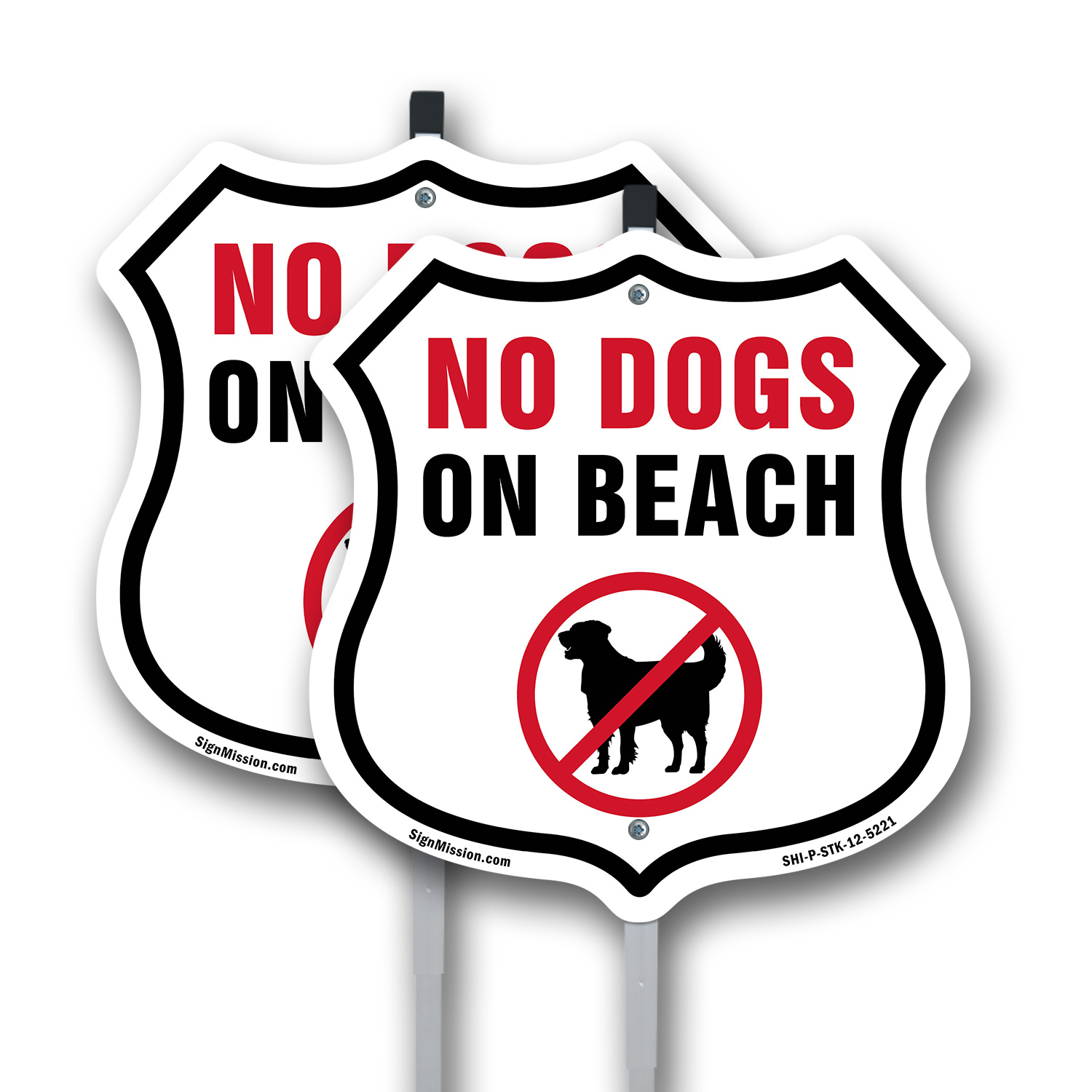 No Dogs on Beach Shield Shaped Sign With Stake Crafted in the USA - Picture 9 of 14