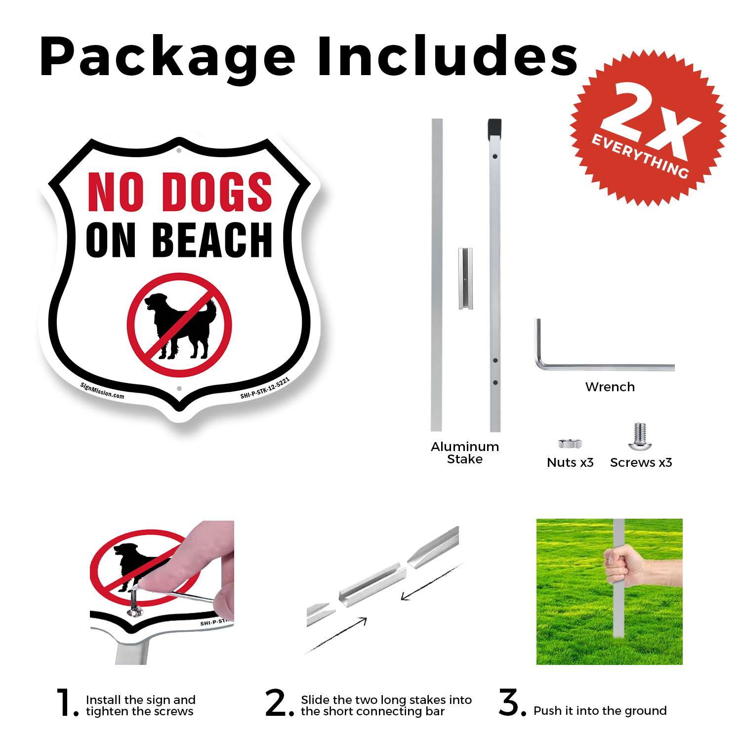 No Dogs on Beach Shield Shaped Sign With Stake Crafted in the USA - Picture 10 of 14