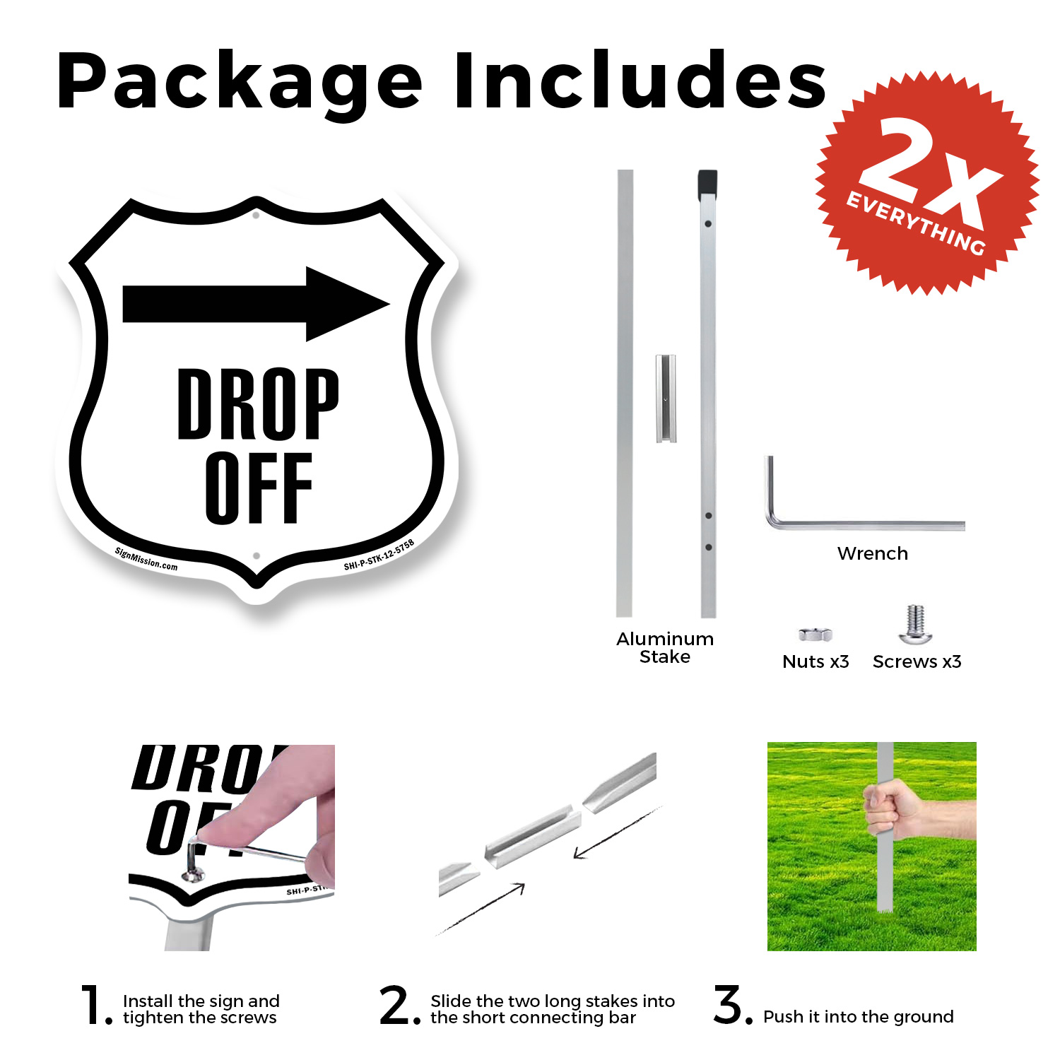 Drop-Off Right Shield Shaped Sign With Stake Weather Resistant Made in the USA - Picture 10 of 14