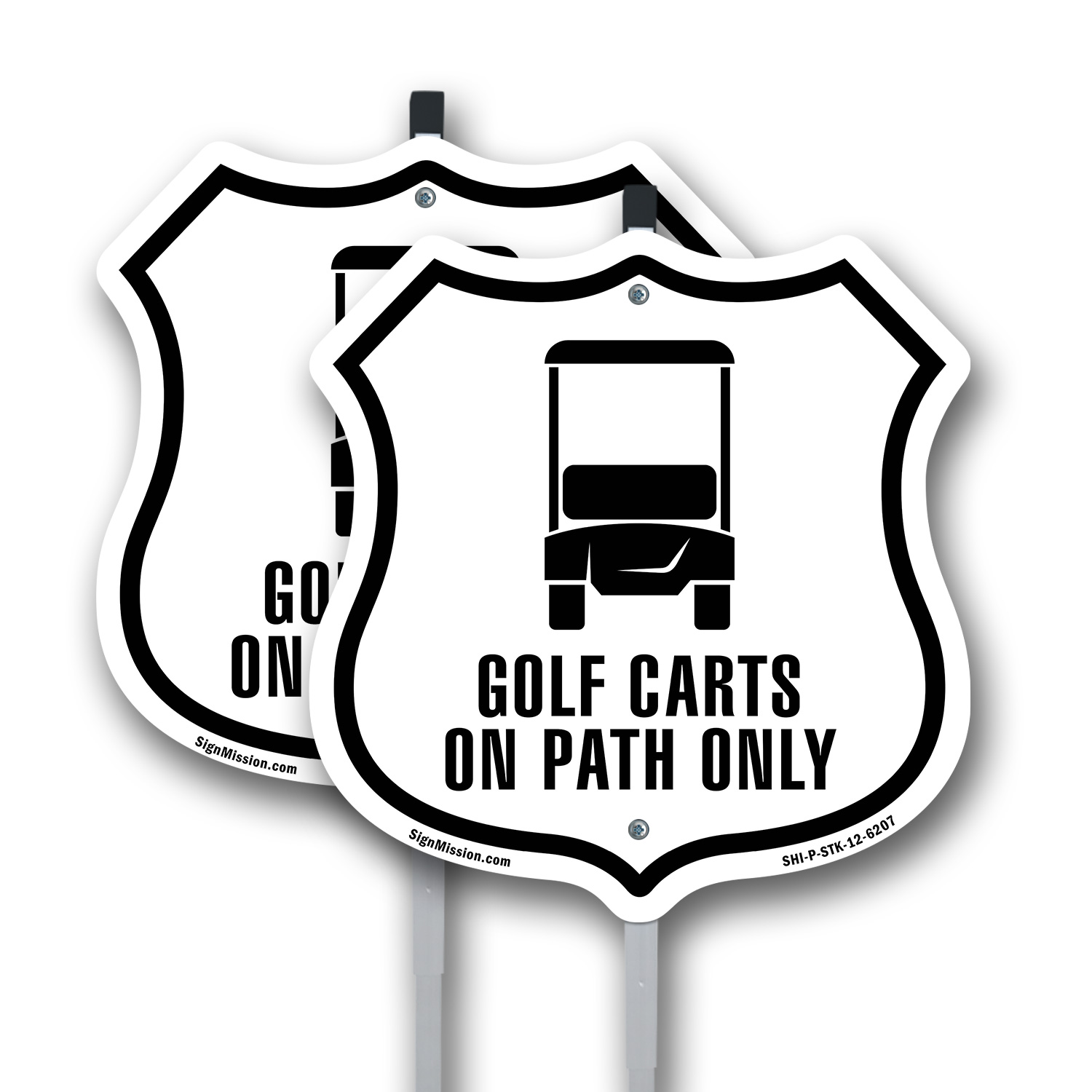 GOLF CARTS ON PATH ONLY Shield Shaped Sign With Stake Weather Resistant - Picture 11 of 14