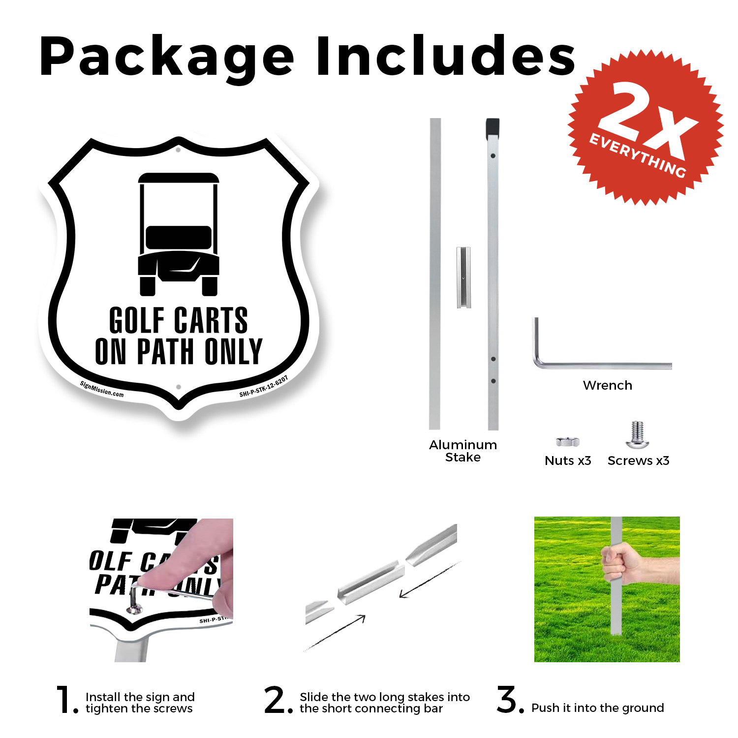 GOLF CARTS ON PATH ONLY Shield Shaped Sign With Stake Weather Resistant - Picture 12 of 14