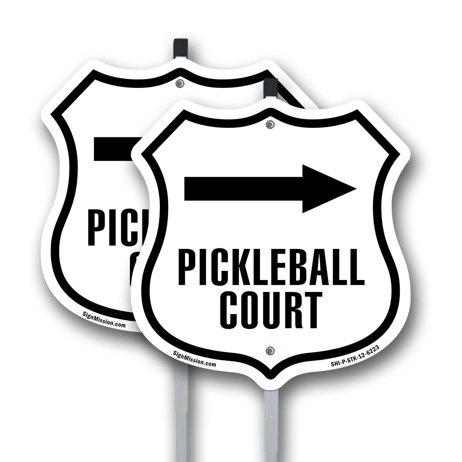 Pickleball Court Right Arrow Shield Shaped Sign With Stake Weather Resistant - Picture 11 of 14
