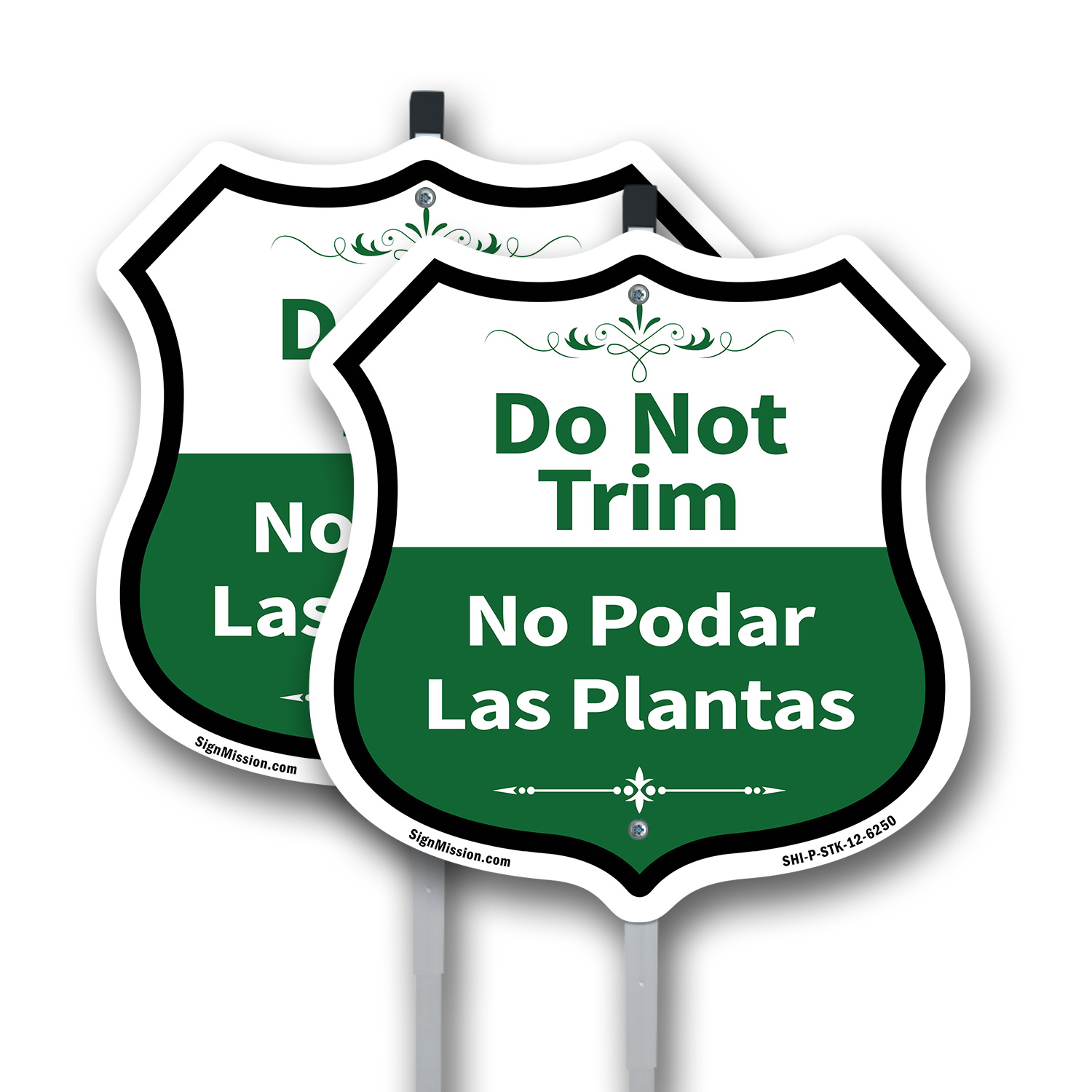 Letrero con forma de escudo bilingüe inglés/español No recortar con estaca - Imagen 9 de 14
