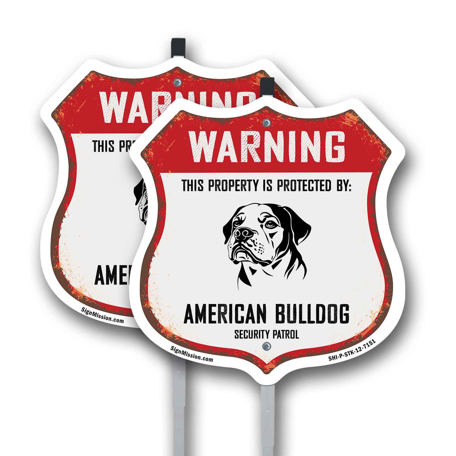 Warning Property Protected by American Bulldog Made in t Shield Sign With Stake - Picture 11 of 14