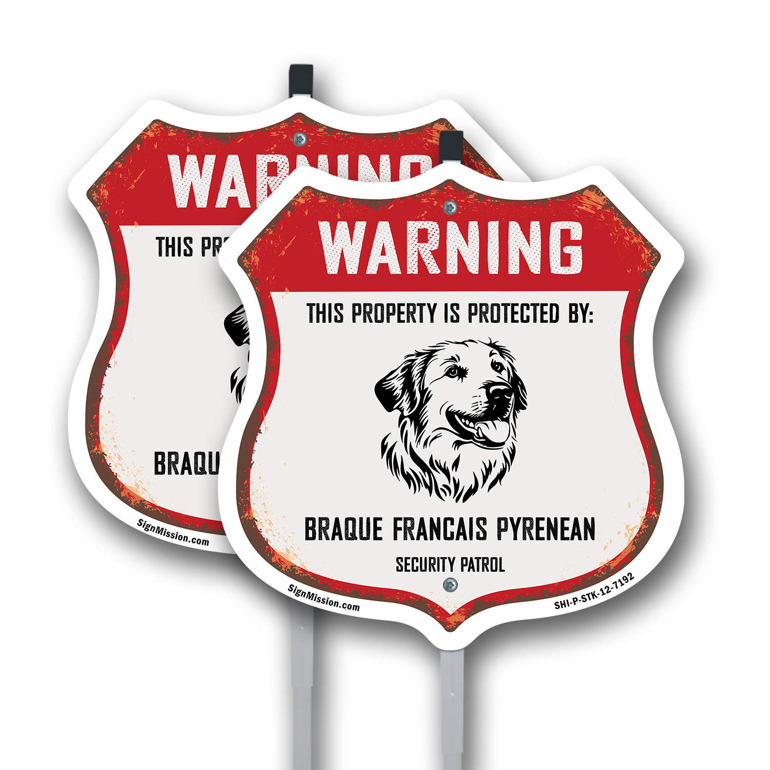 Warning Property Protected by Braque Francais Pyrenean M Shield Sign With Stake - Picture 9 of 14