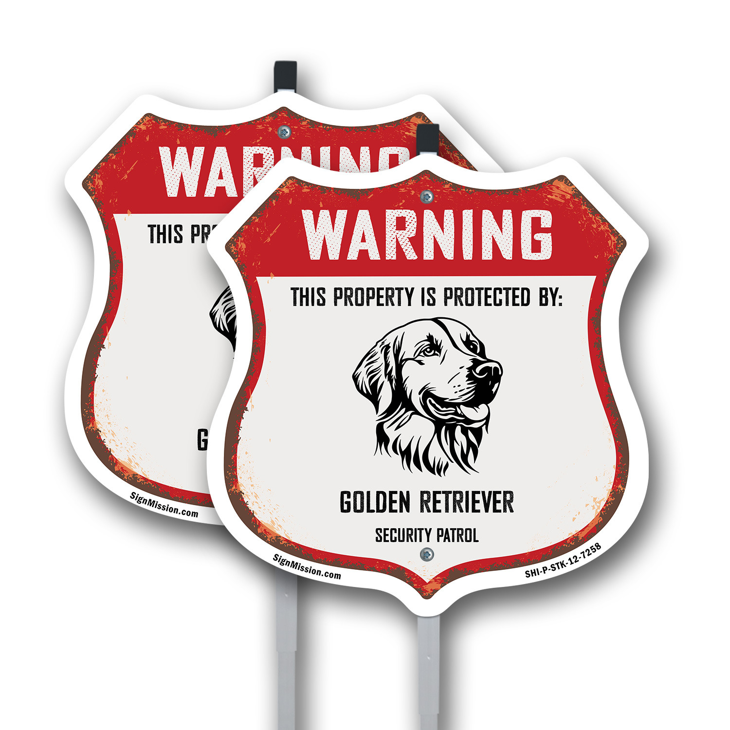 Warning Property Protected by Golden Retriever Made in t Shield Sign With Stake - Picture 11 of 14